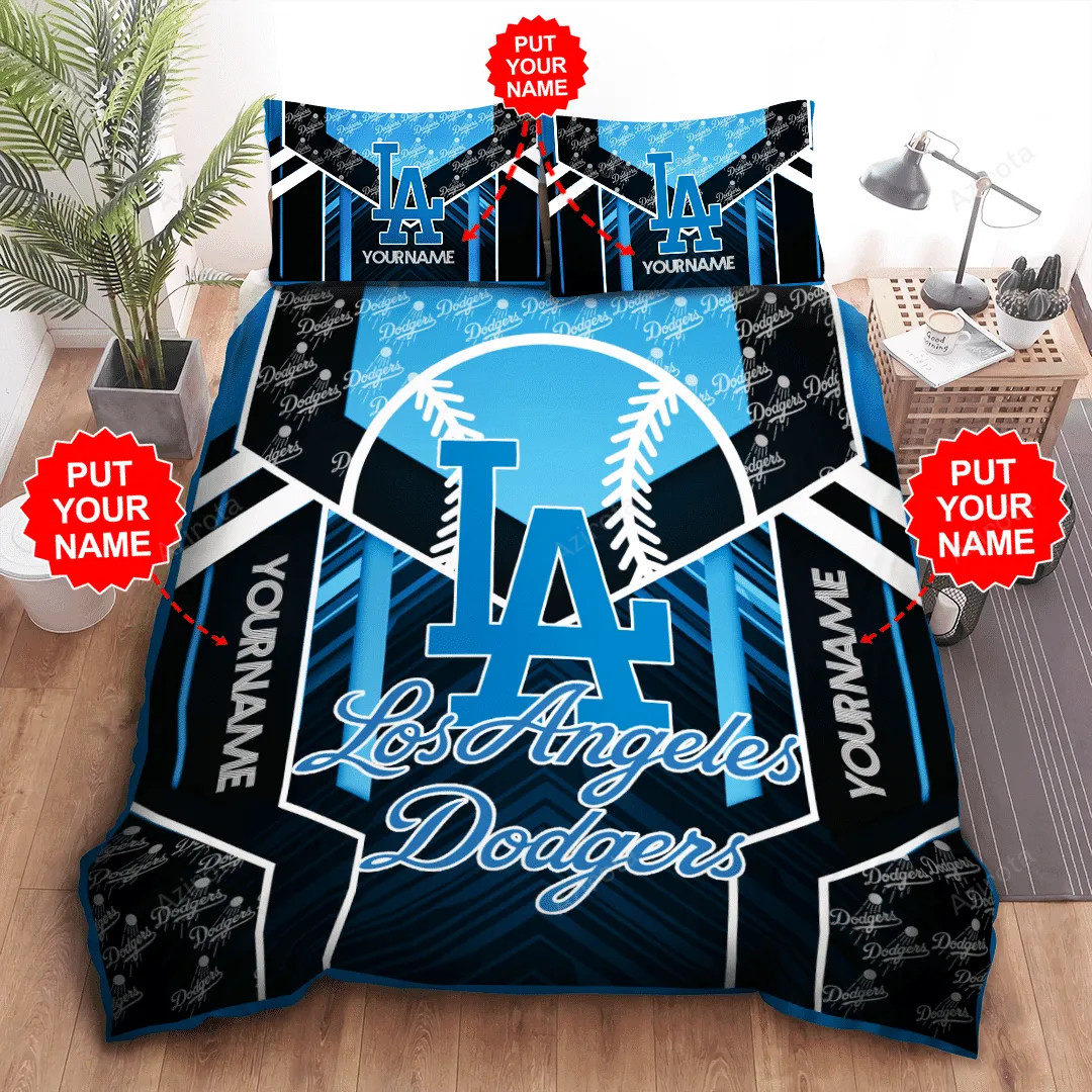 Personalized Los Angeles Dodgers Baseball All Over Print 3D Bedding Set Black Blue