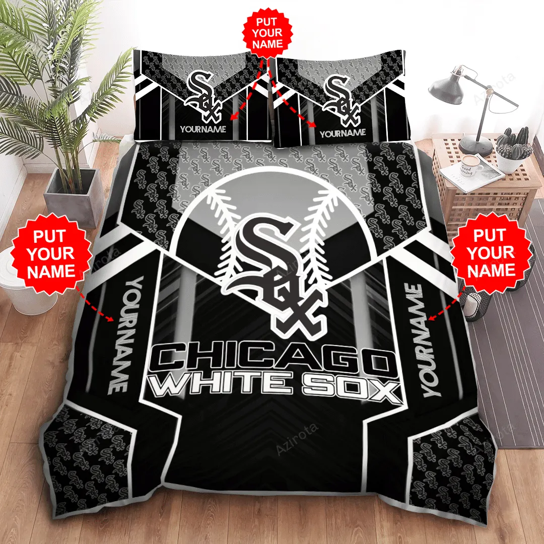 Personalized Chicago White Sox All Over Print 3D Bedding Set Black Gray