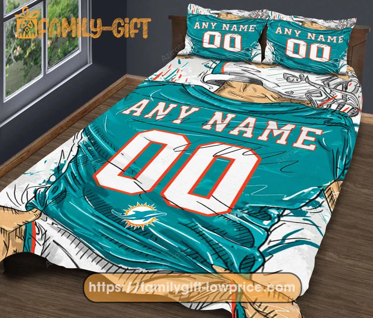Personalised Football Gift Cute Bed Sets Miami Dolphins Jersey Football Bedding Set for Fan Personalized gifts for family