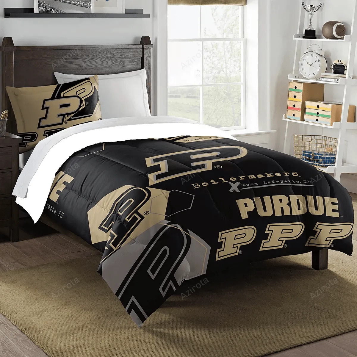 Purdue Boilermakers Gold Black Hexagon Bedding Set