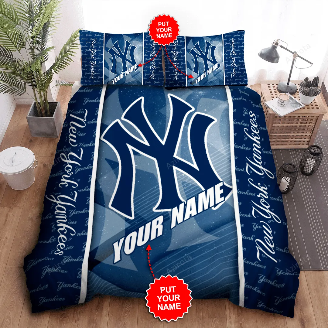 Personalized New York Yankees All Over Print 3D Galaxy Bedding Set Blue
