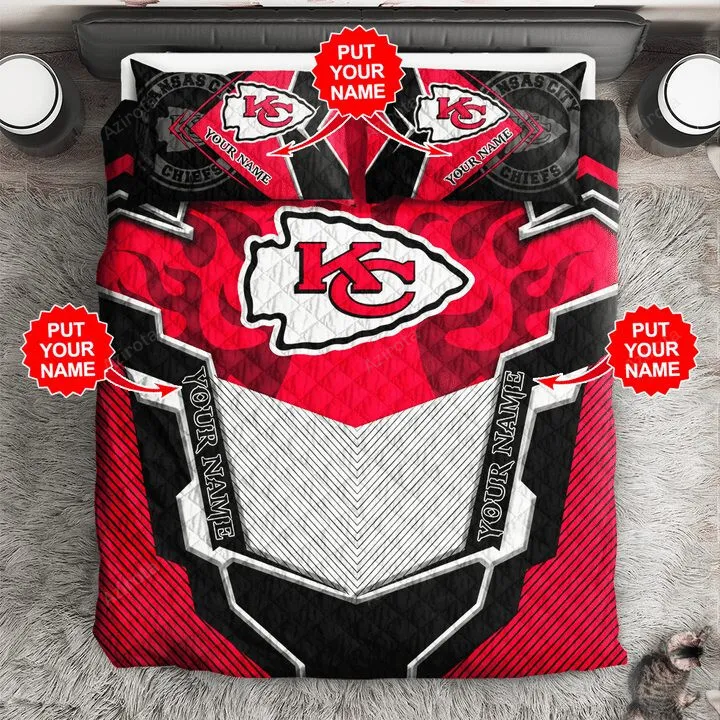 Kansas City Chiefs Custom Name Red Grey Bedding Set