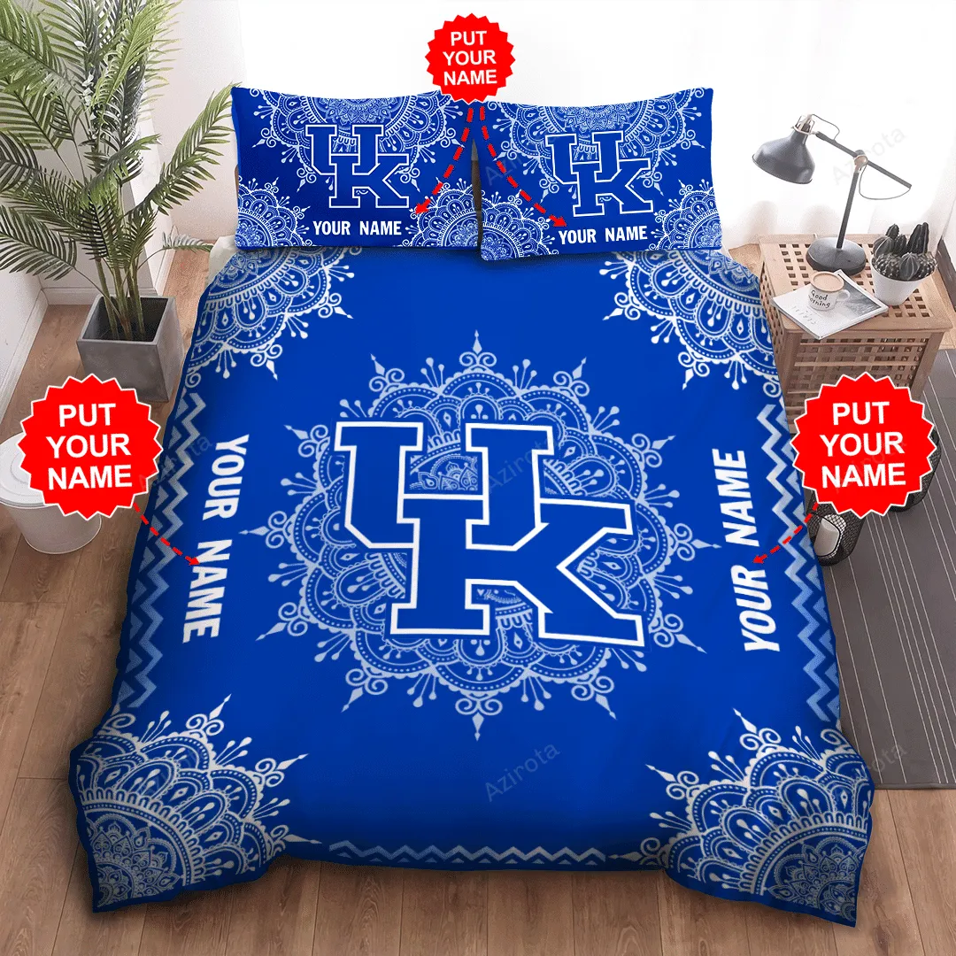 Personalized Kentucky Wildcats Mandala Pattern All Over Print 3D Bedding Set Neon Blue