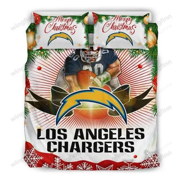 Merry Christmas Los Angeles Chargers 3PCS Bedding Set Duvet Cover And Pillow Cases