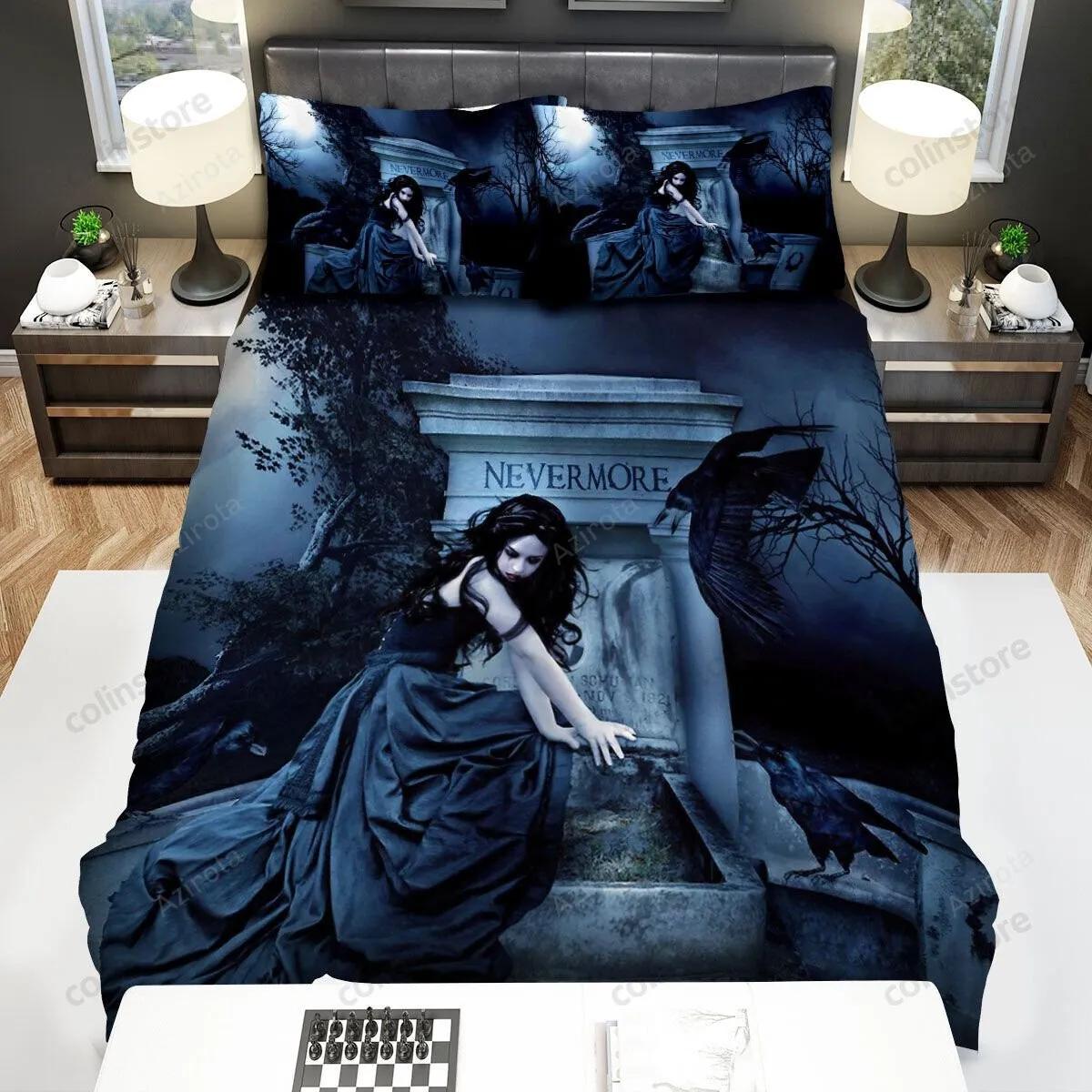 Gothic Girl With Ravens On Grave Bed Sheets Spread Duvet Cover Bedding Sets