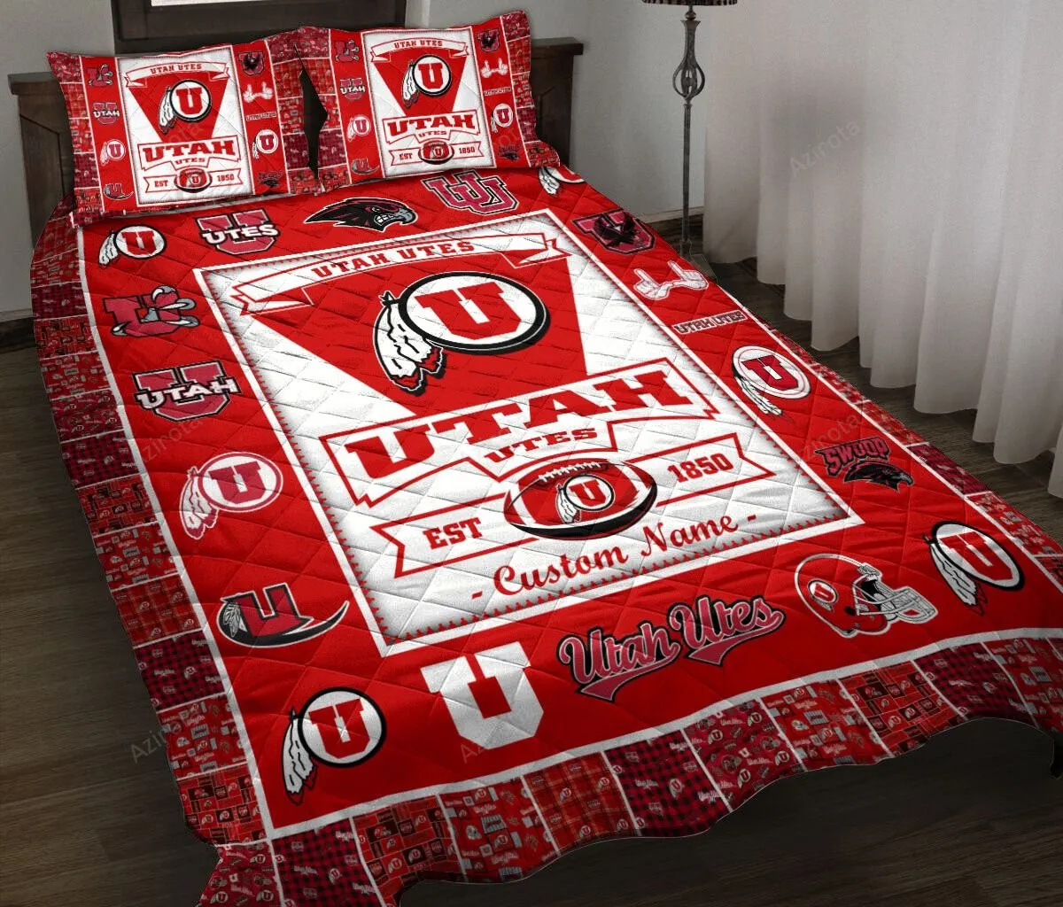 Utah Utes Custom Name Red White Est 1850 Bedding Set