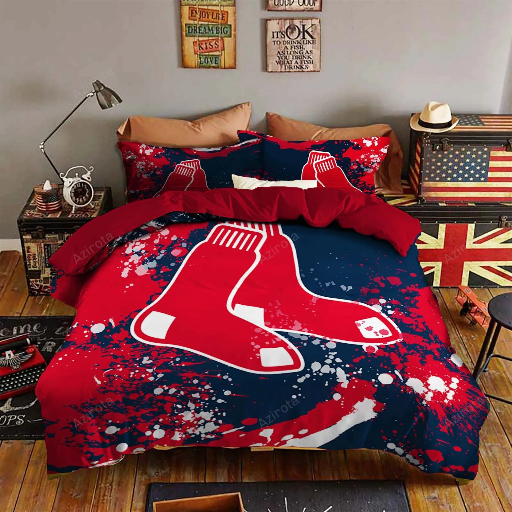 V6 Boston Red Sox Bedding Set Sleepy Duvet Cover Pillow
