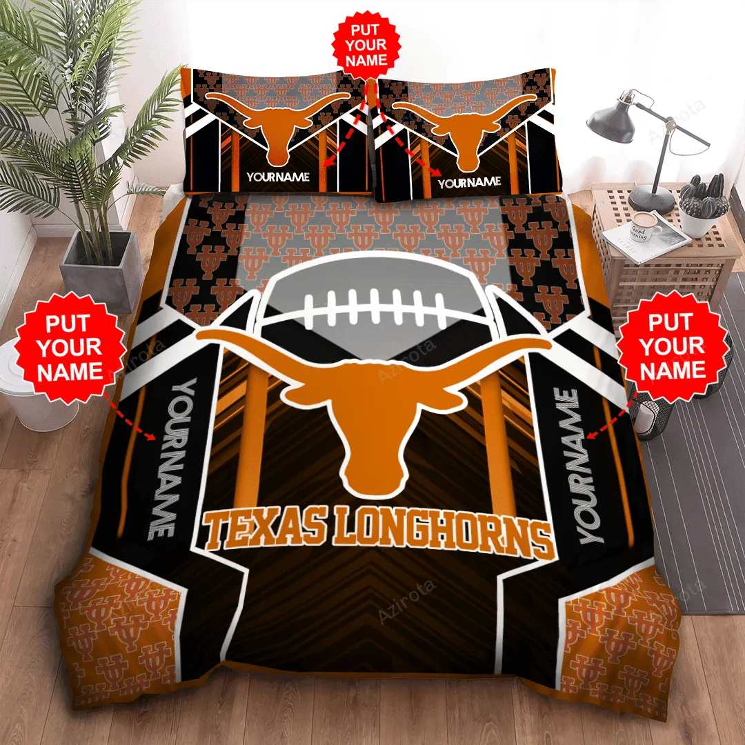 Personalized Texas Longhorns Football All Over Print 3D Bedding Set Black Orange