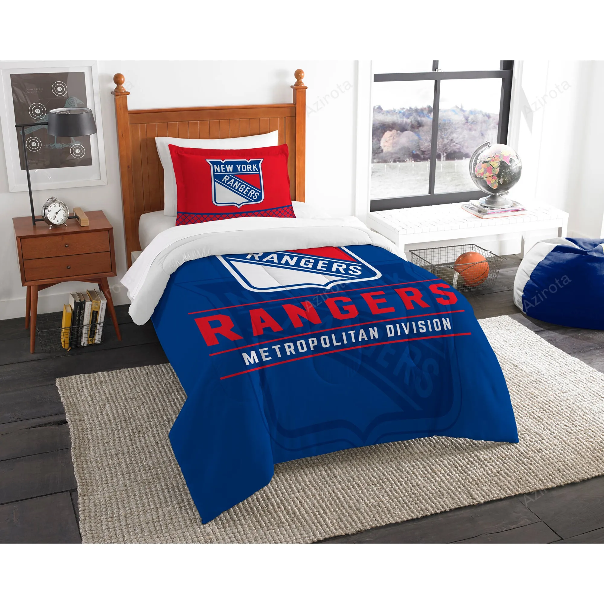 New York Rangers Large Logo Bedding Set For Fans Duvet Cover Set