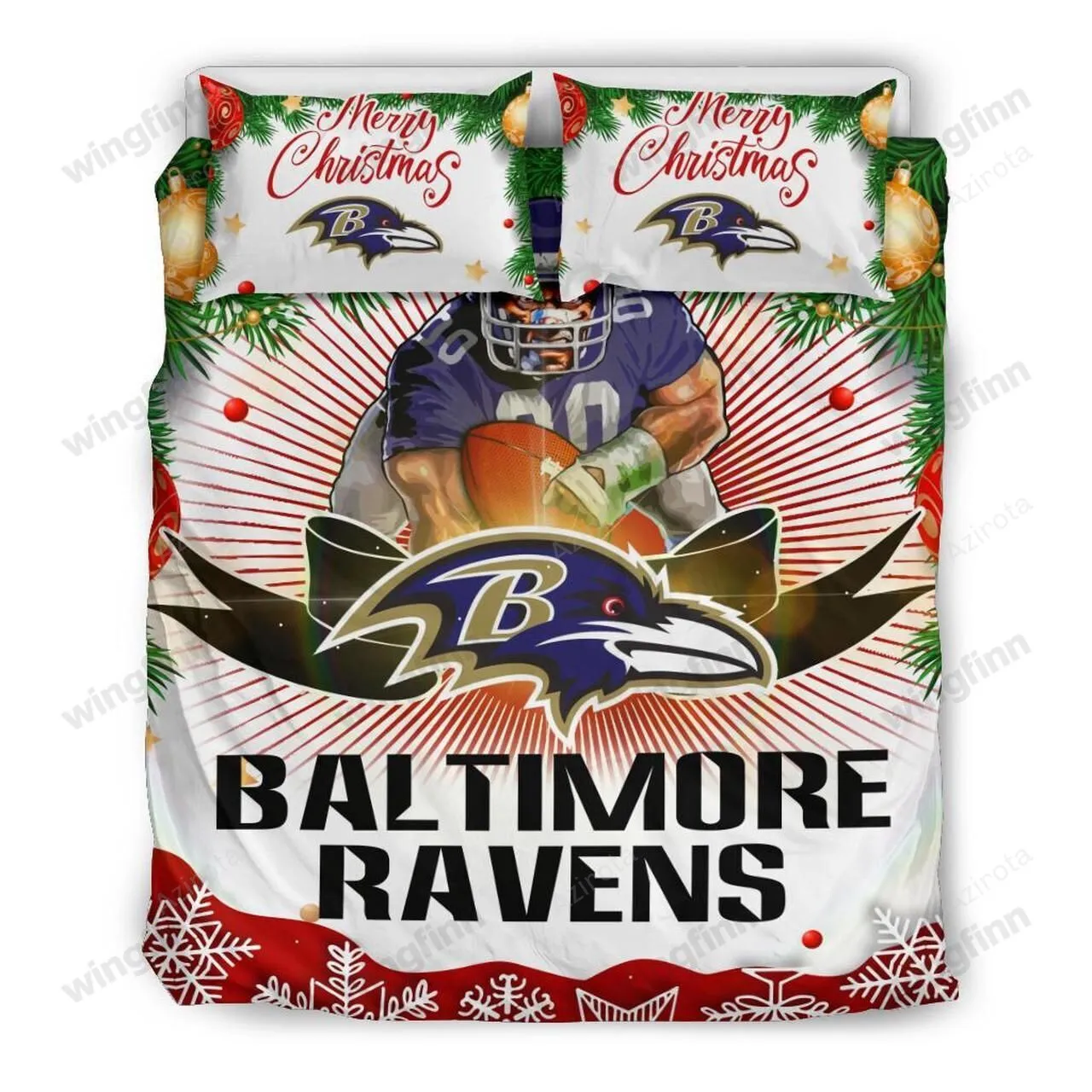 Merry Christmas Baltimore Ravens 3PCS Bedding Set Duvet Cover And Pillow Cases