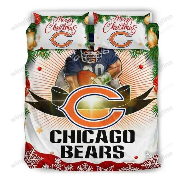 Merry Christmas Chicago Bears 3PCS Bedding Set Duvet Cover And Pillow Cases