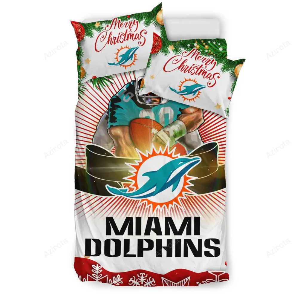 Cool Gift Store Xmas Miami Dolphins 3PCS Bedding Set Duvet Cover And Pillow Cases 2543