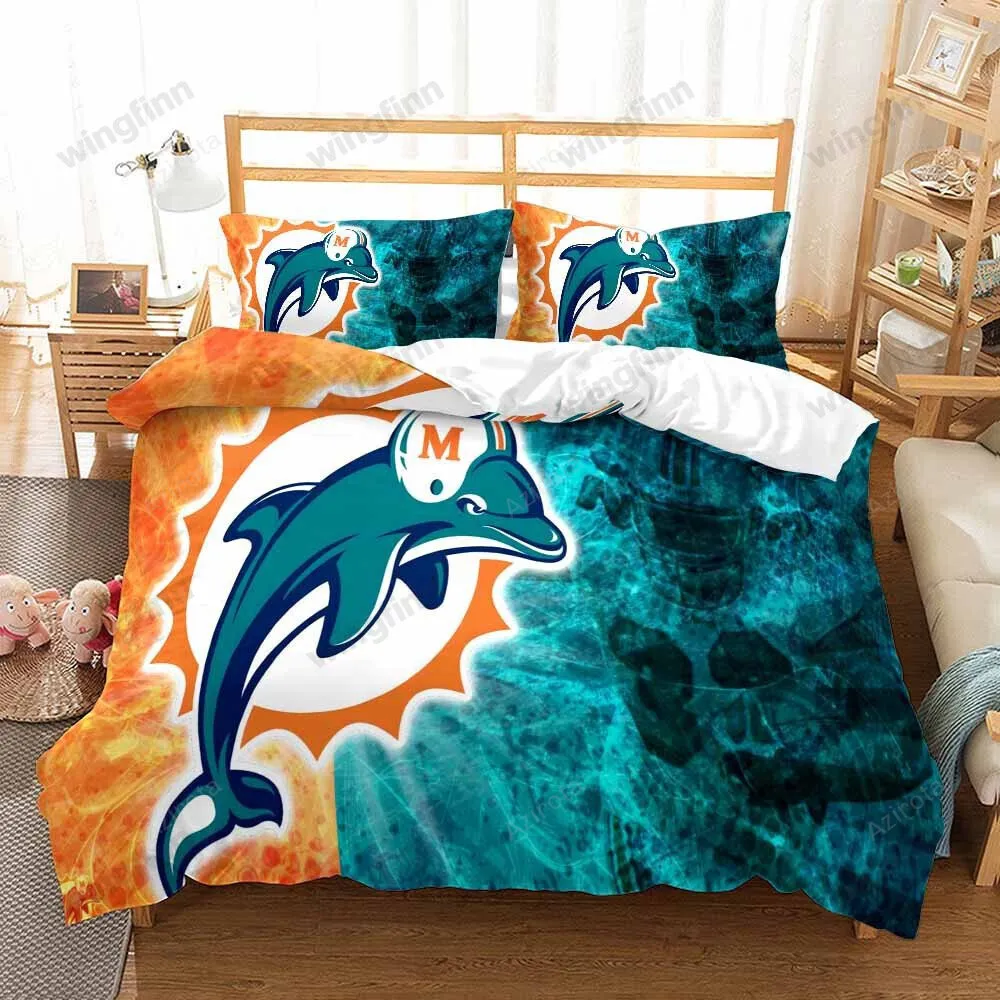 Miami Dolphins 3PCS Bedding Set Duvet Cover And Pillow Cases Gift For Fan 1466