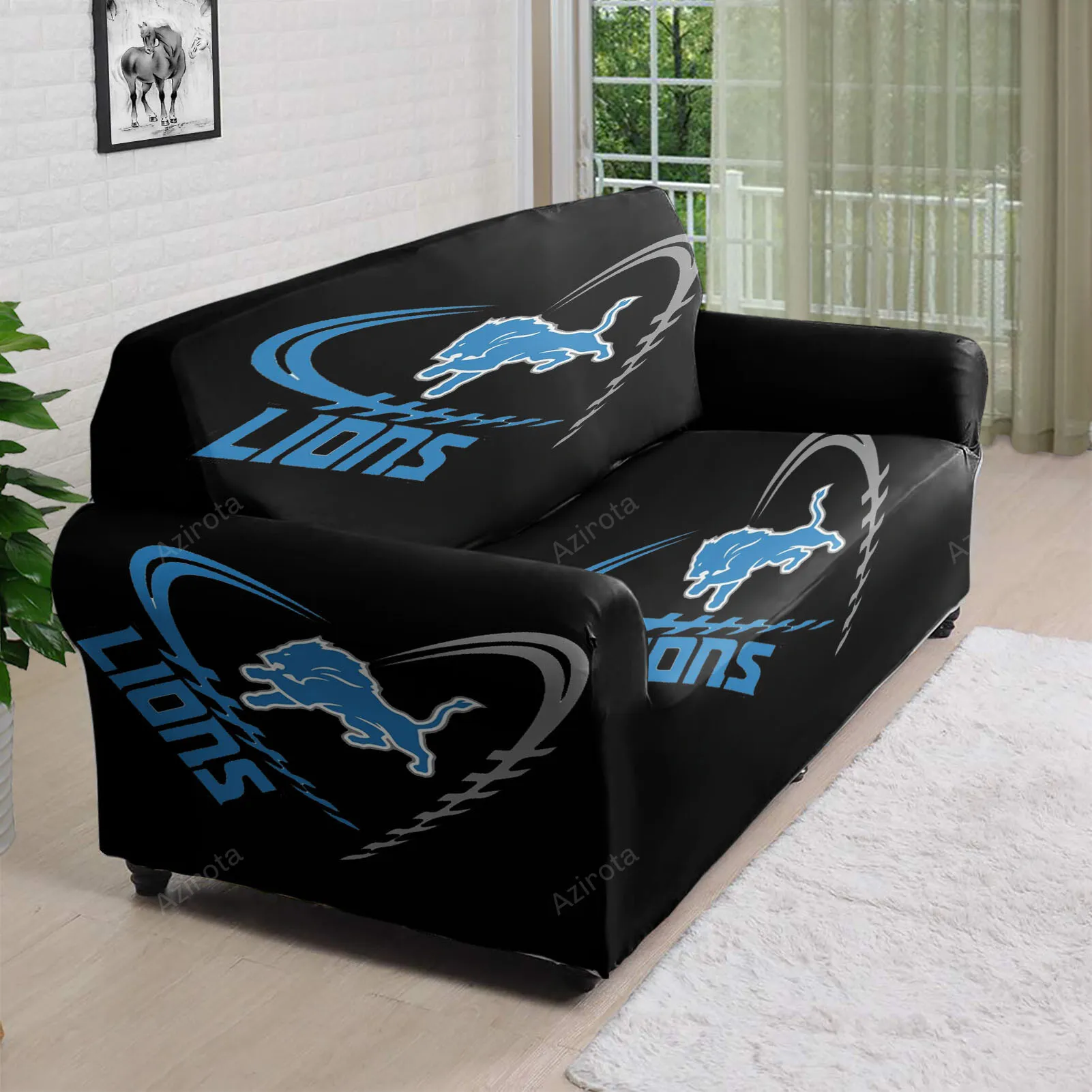 Detroit Lions Emblem Heart 3D Sofa Cover