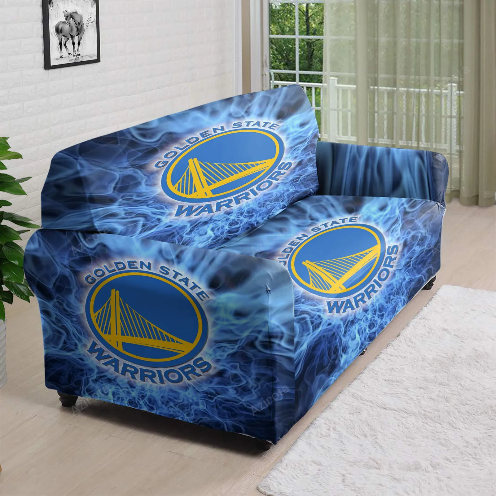 Golden State Warriors Emblem Texture Smoke 3D Sofa Cover