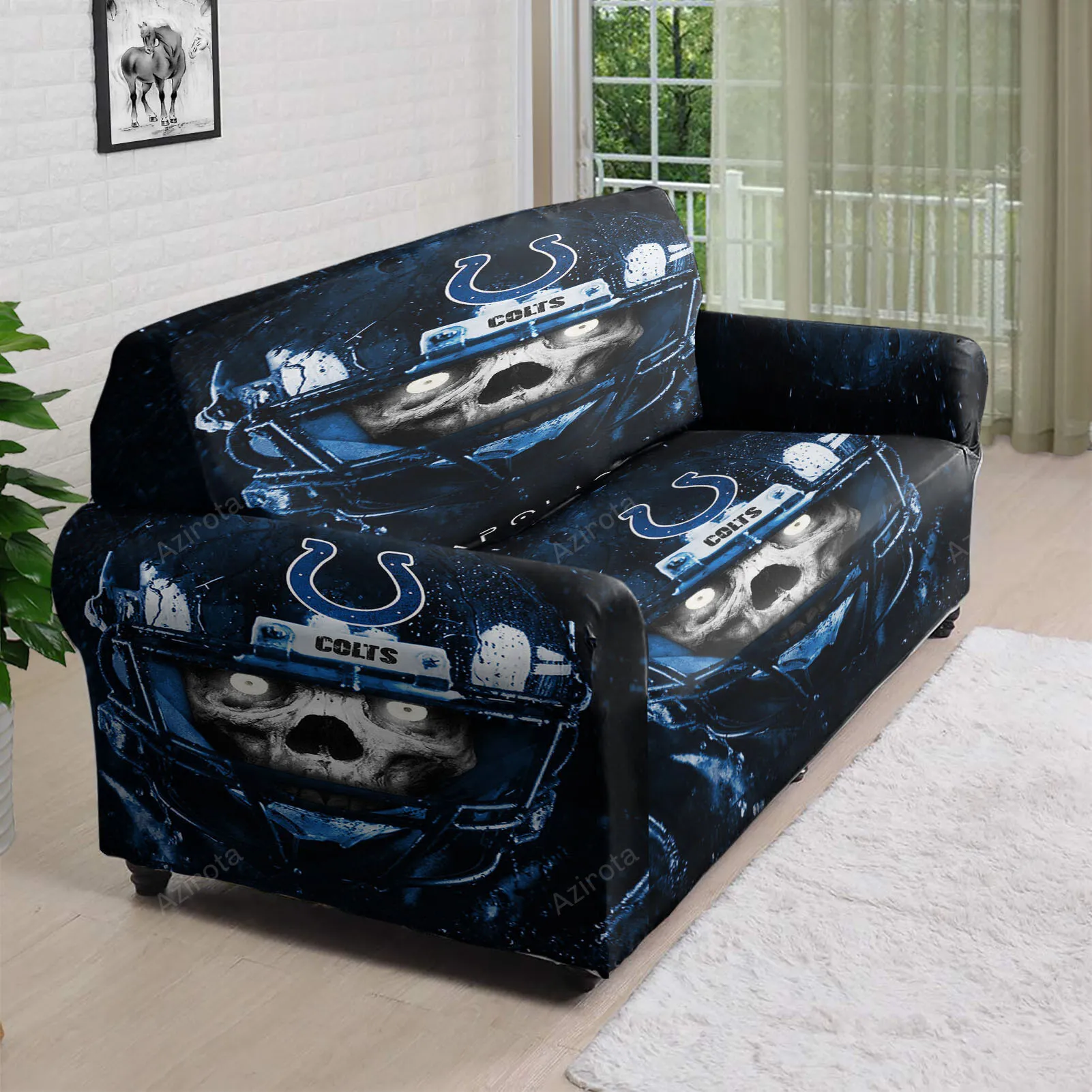 Indianapolis Colts Skull Wearing Helmet 3D Sofa Cover