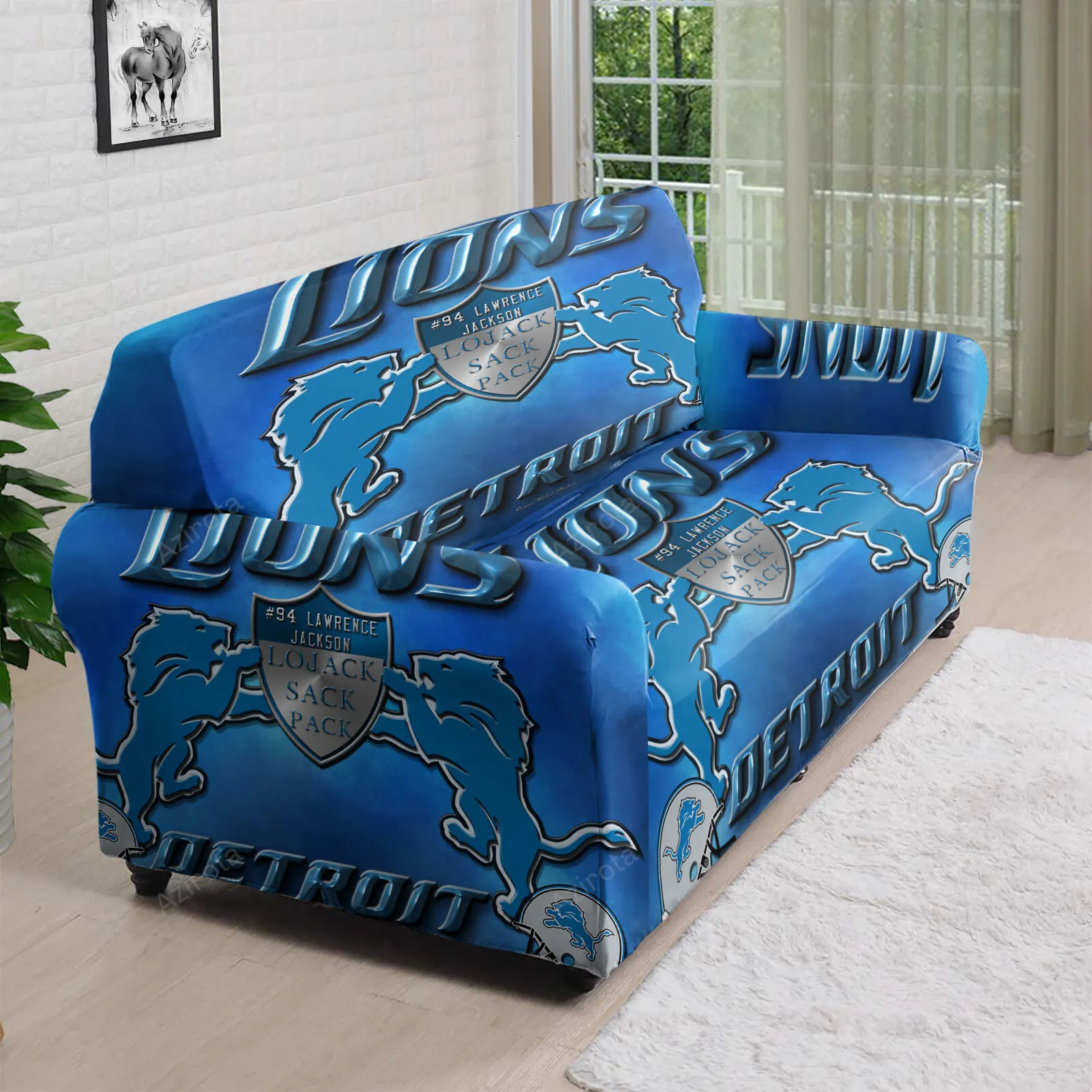 Detroit Lions Emblem 94 Lawrence Jackson 3D Sofa Cover