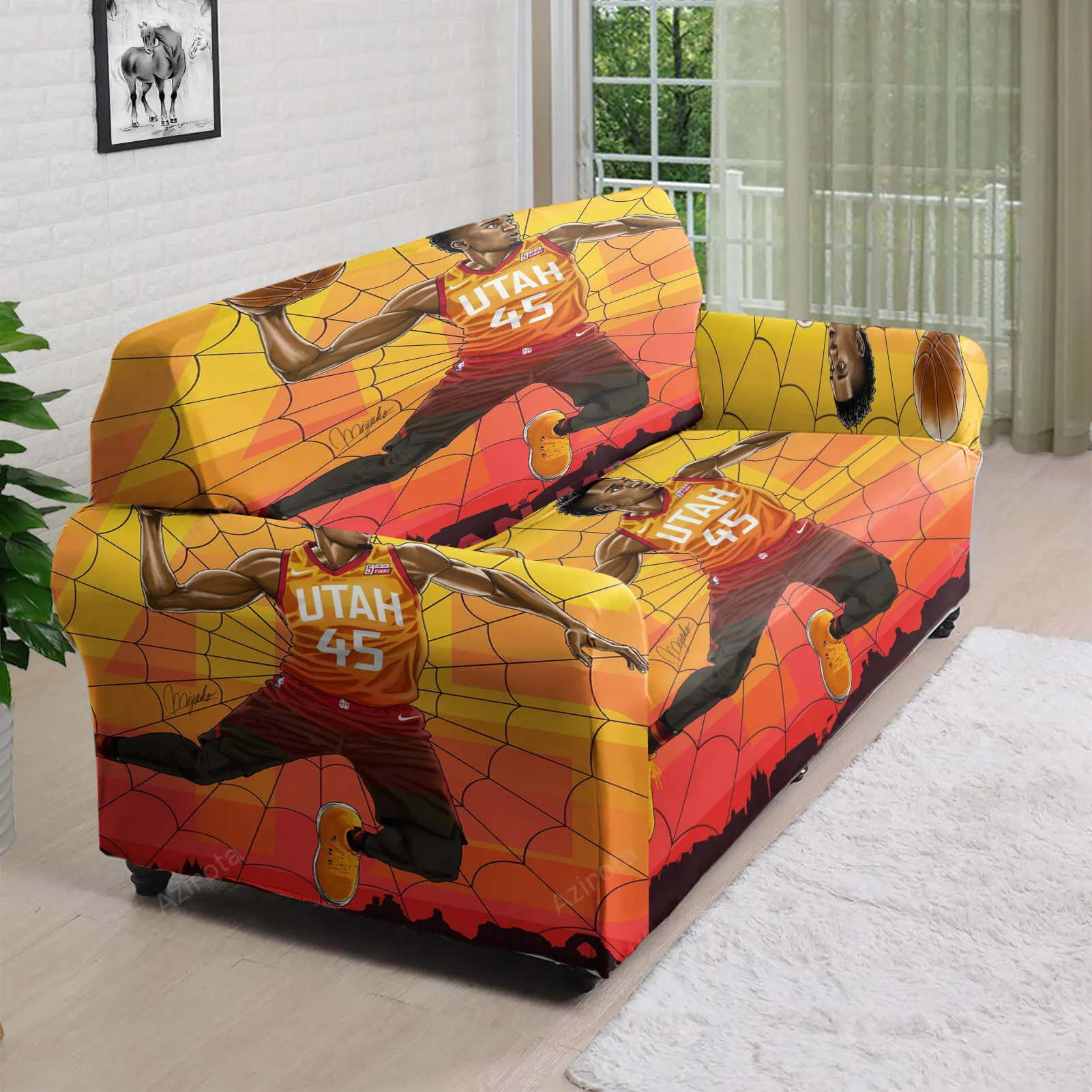 Utah Jazz 45 Donova Mitchell v26 3D Sofa Cover