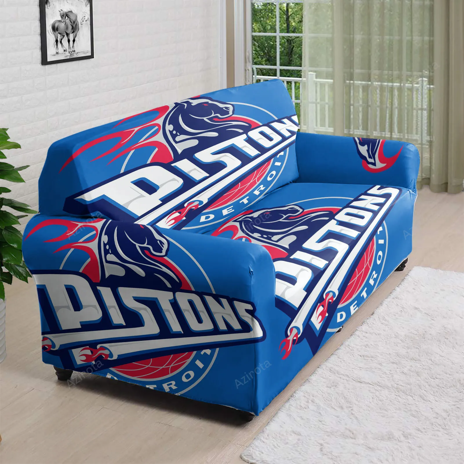 Detroit Pistons Horse Blue 3D Sofa Cover