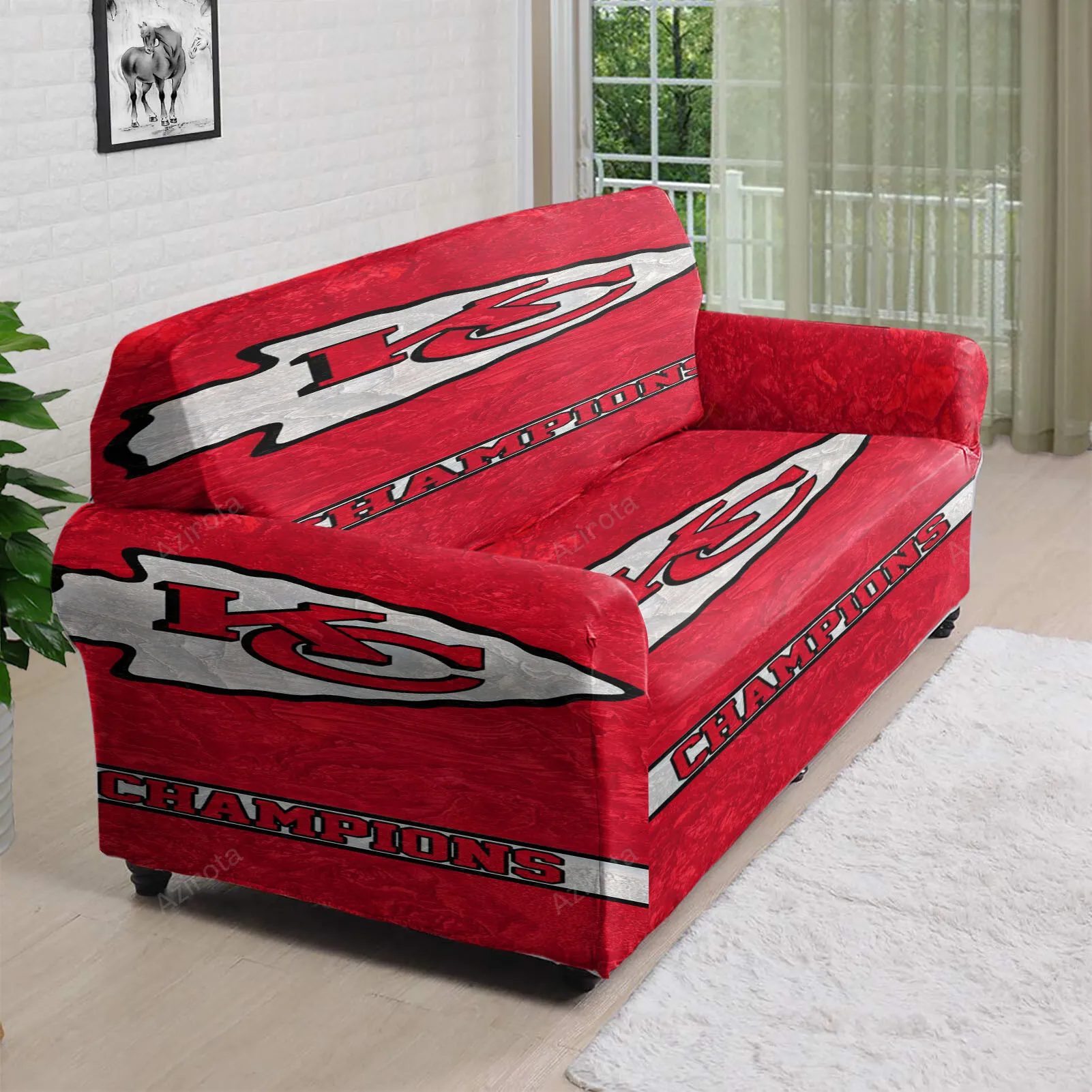 Kansas City Chiefs Emblem Champions 3D Sofa Cover