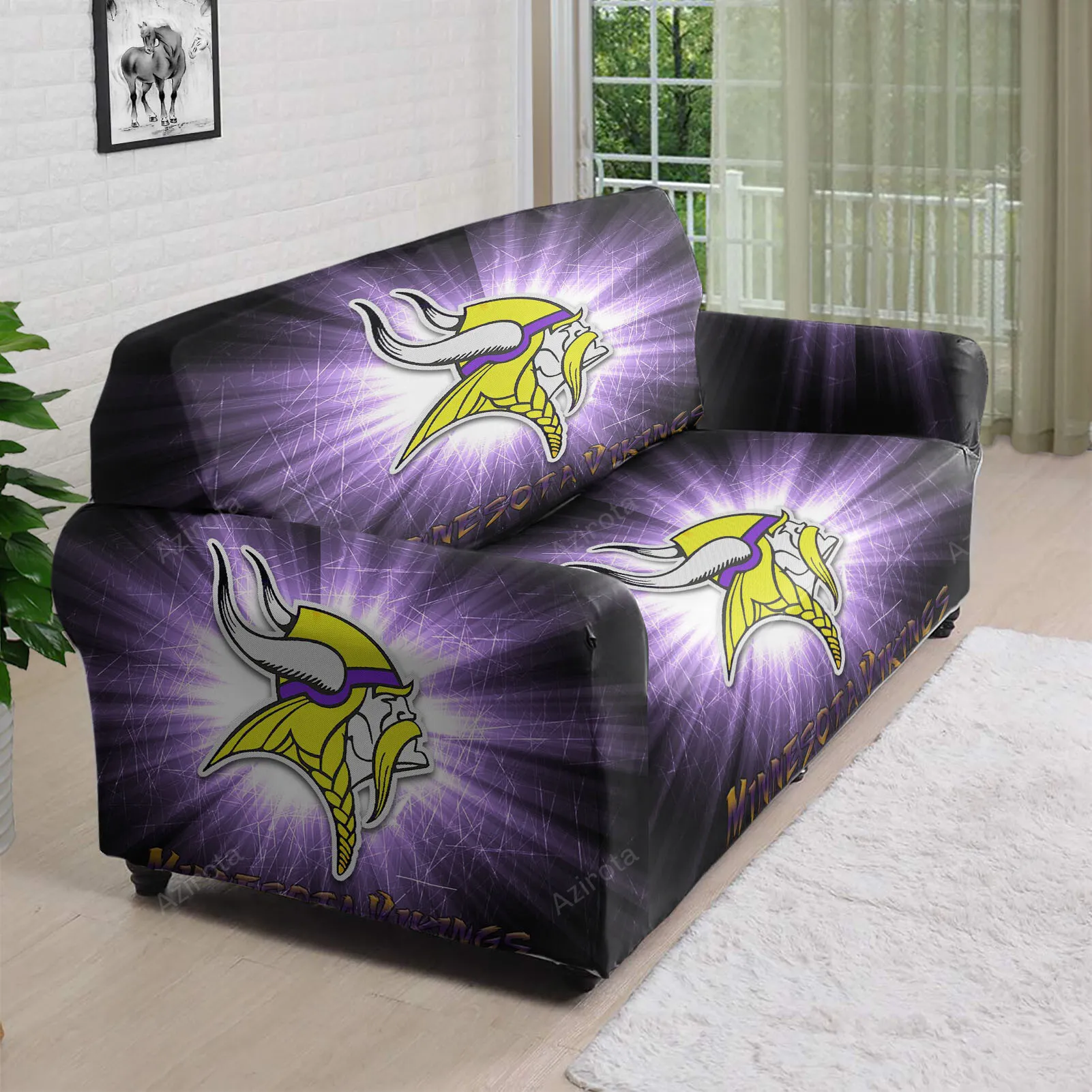 Minnesota Vikings Emblem Scratch Texture 3D Sofa Cover