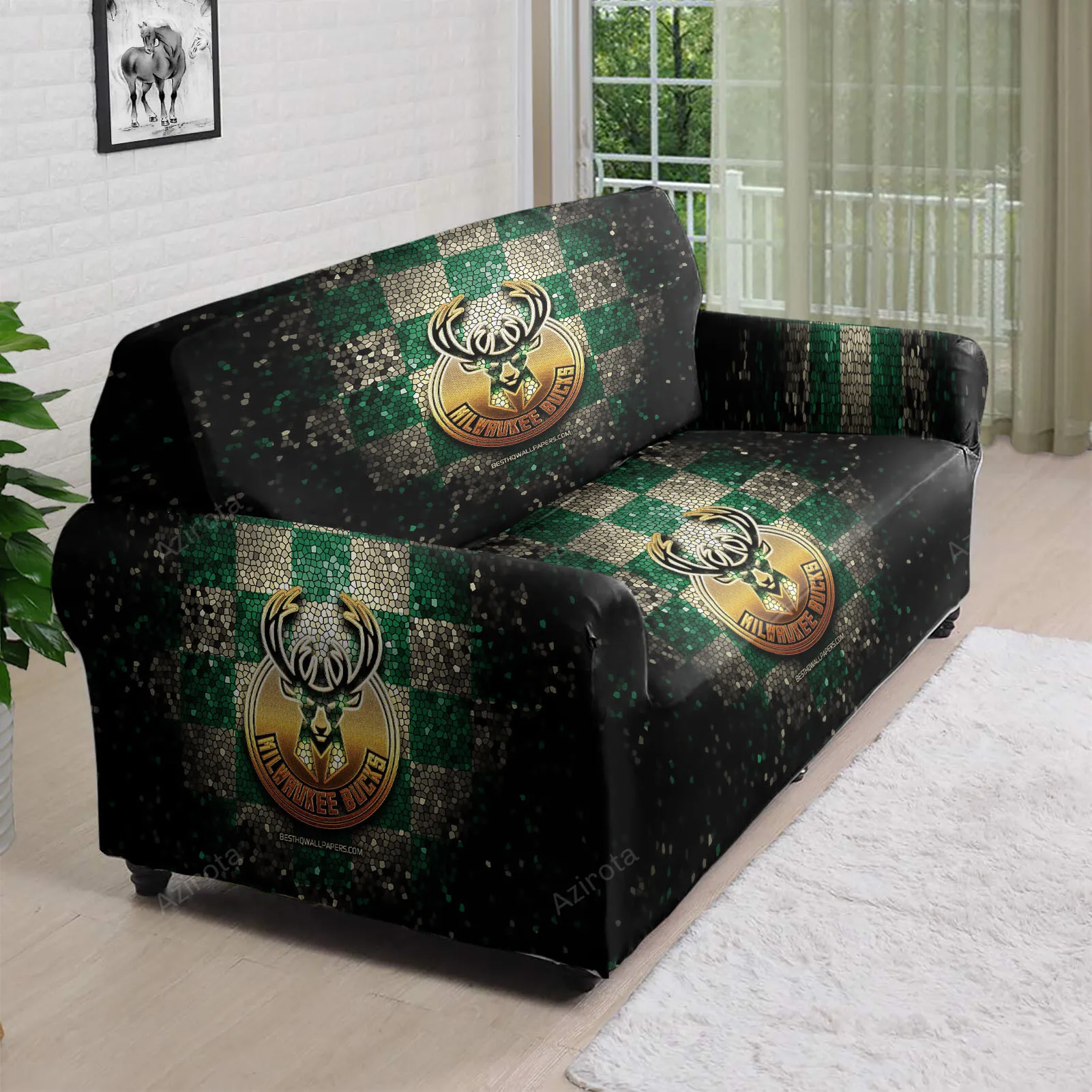 Milwaukee Bucks Emblem v16 3D Sofa Cover