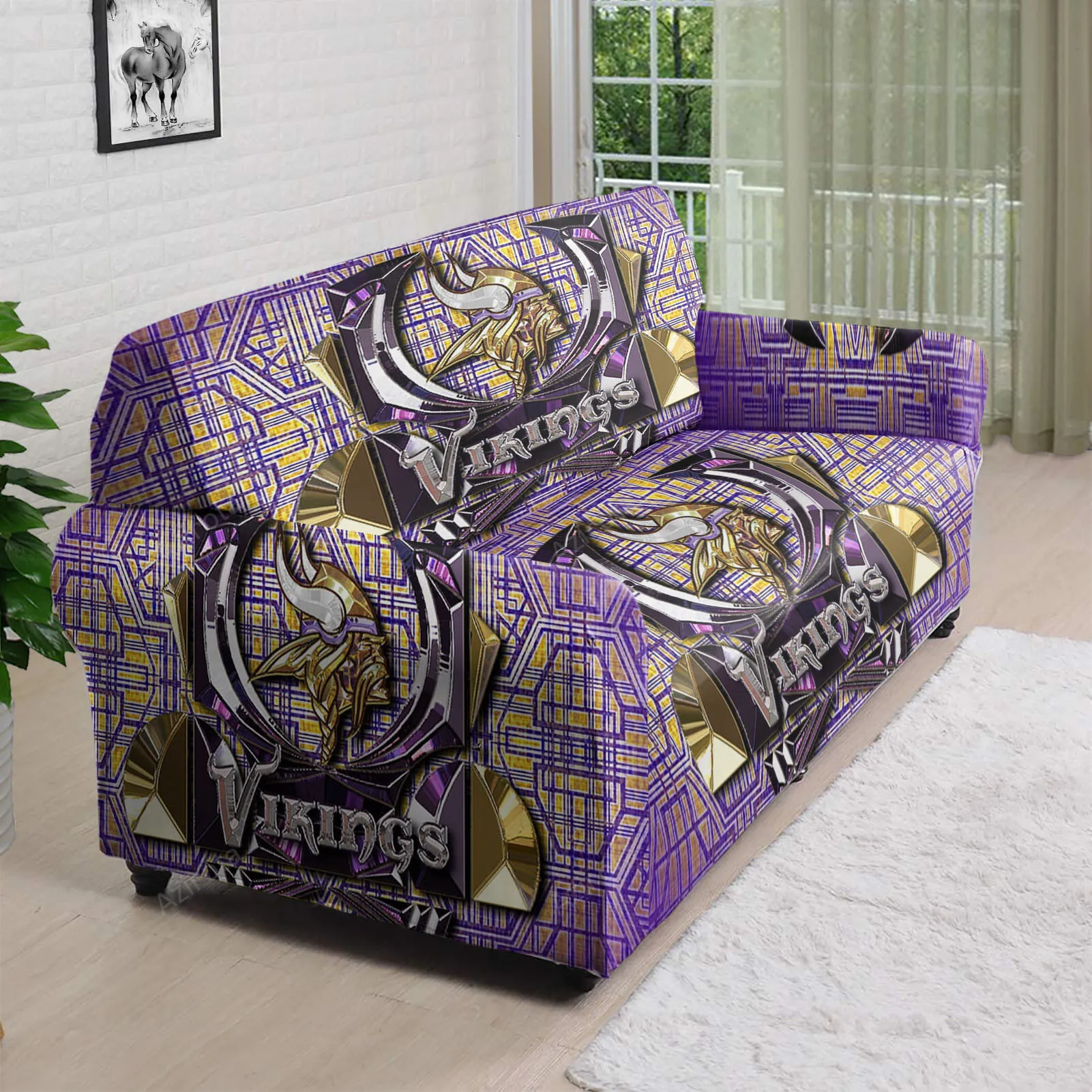 Minnesota Vikings Emblem Shape v2 3D Sofa Cover