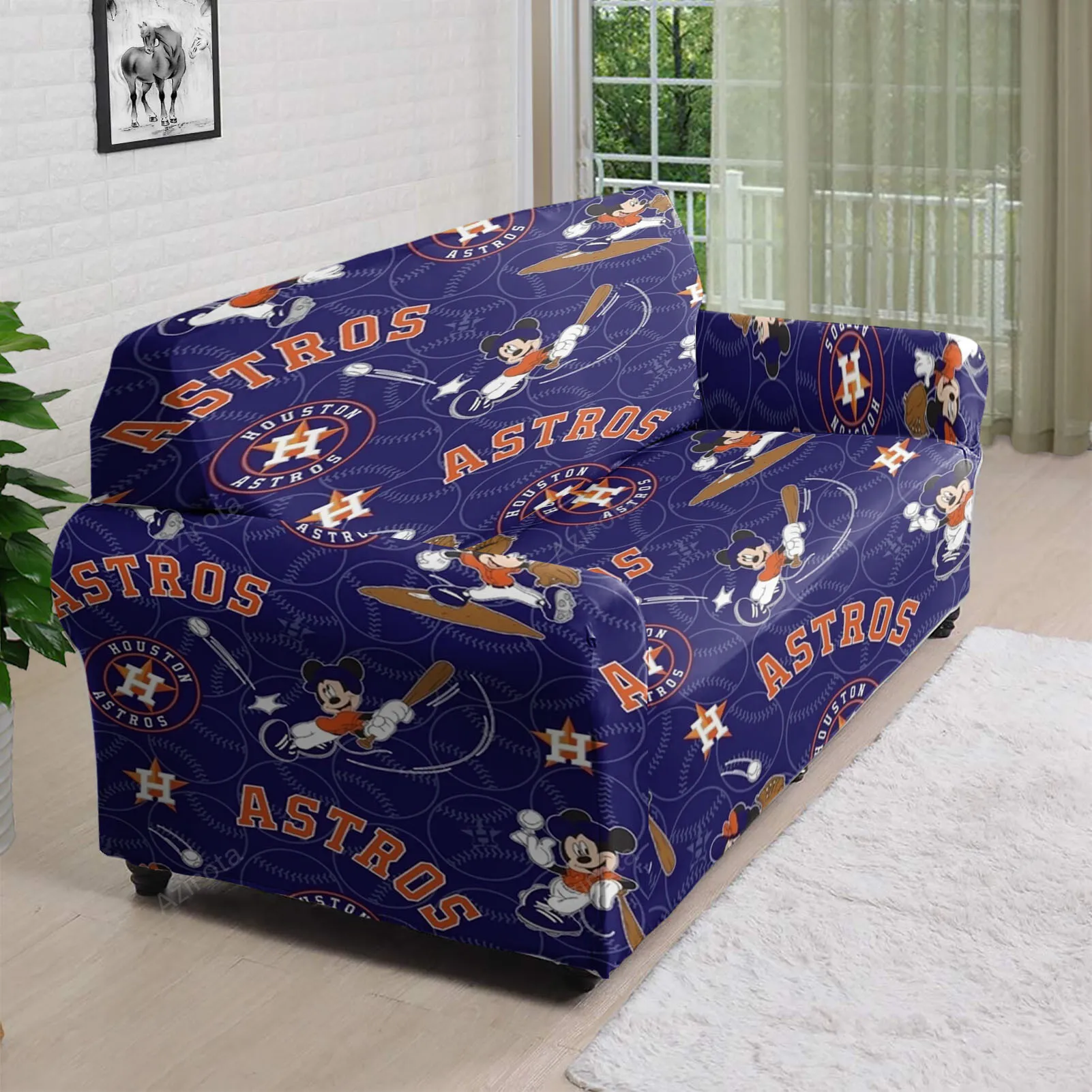 Houston Astros Mickey Emblem v2 3D Sofa Cover