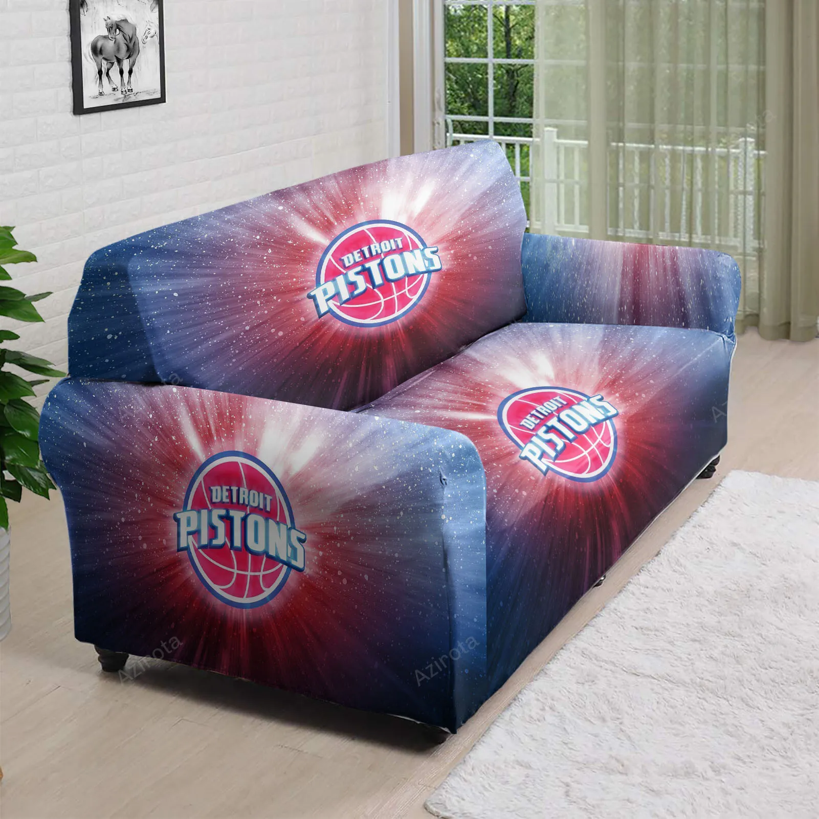 Detroit Pistons Red Blue Galaxy 3D Sofa Cover