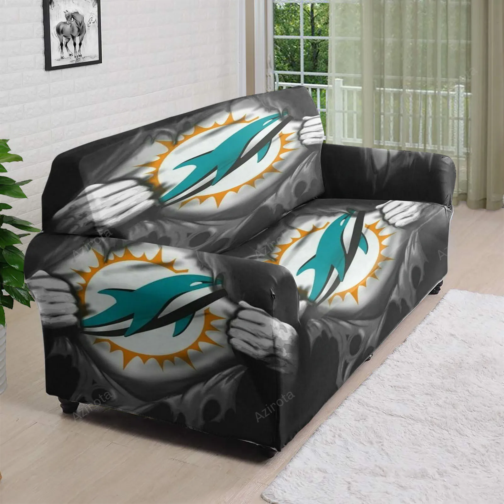 Miami Dolphins Art 5 3D Sofa Cover