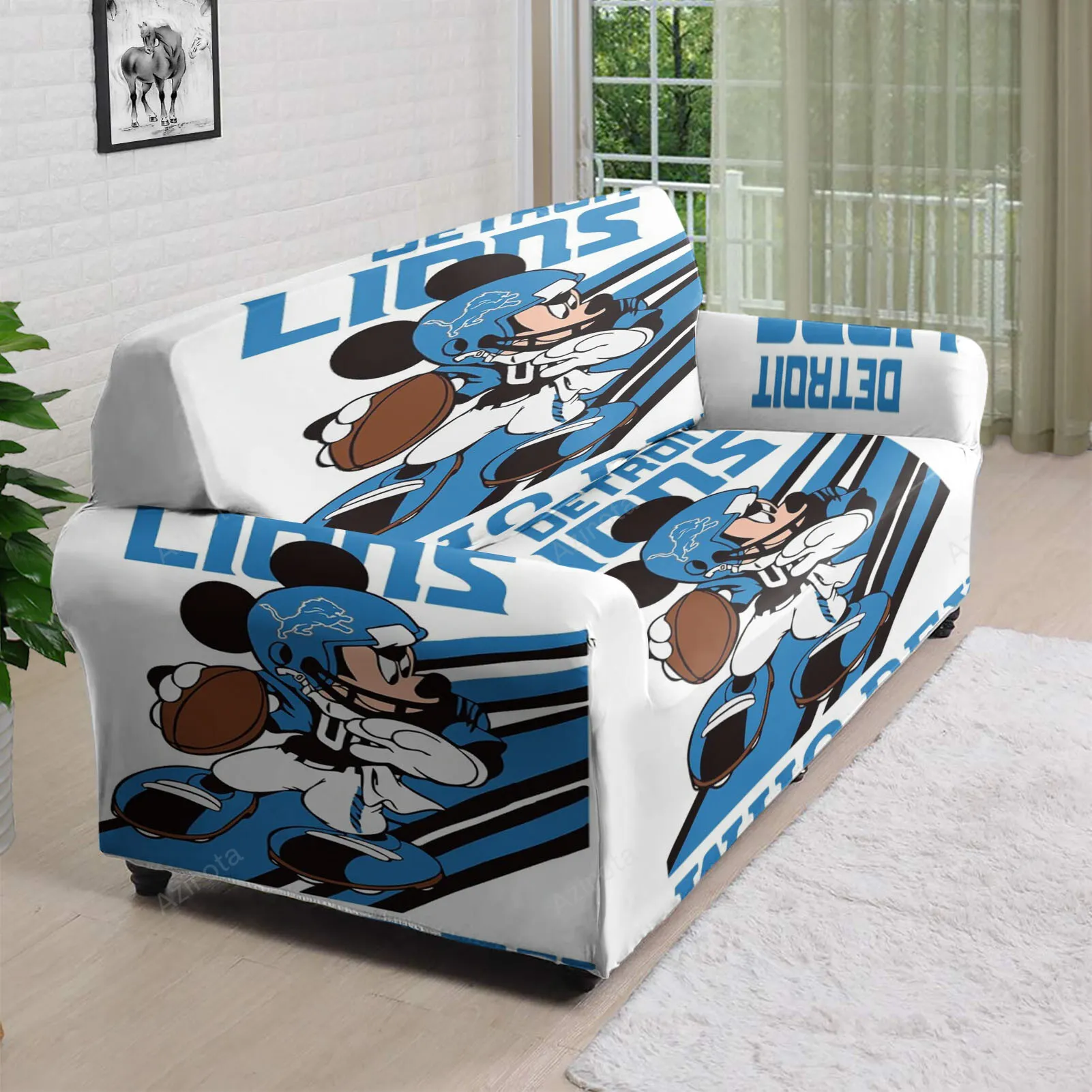 Detroit Lions Mickey Play 3D Sofa Cover