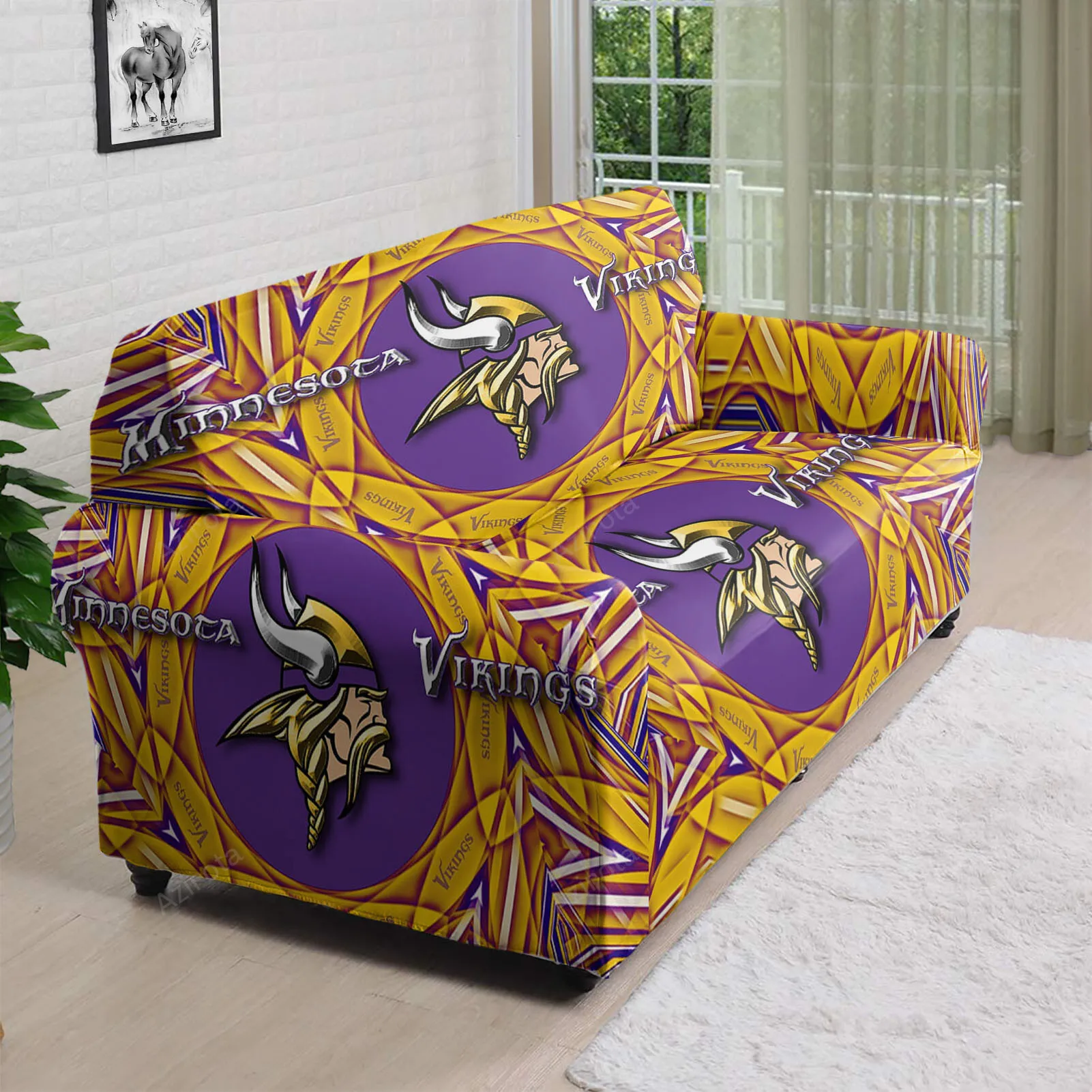 Minnesota Vikings Emblem Shape Skull 3D Sofa Cover