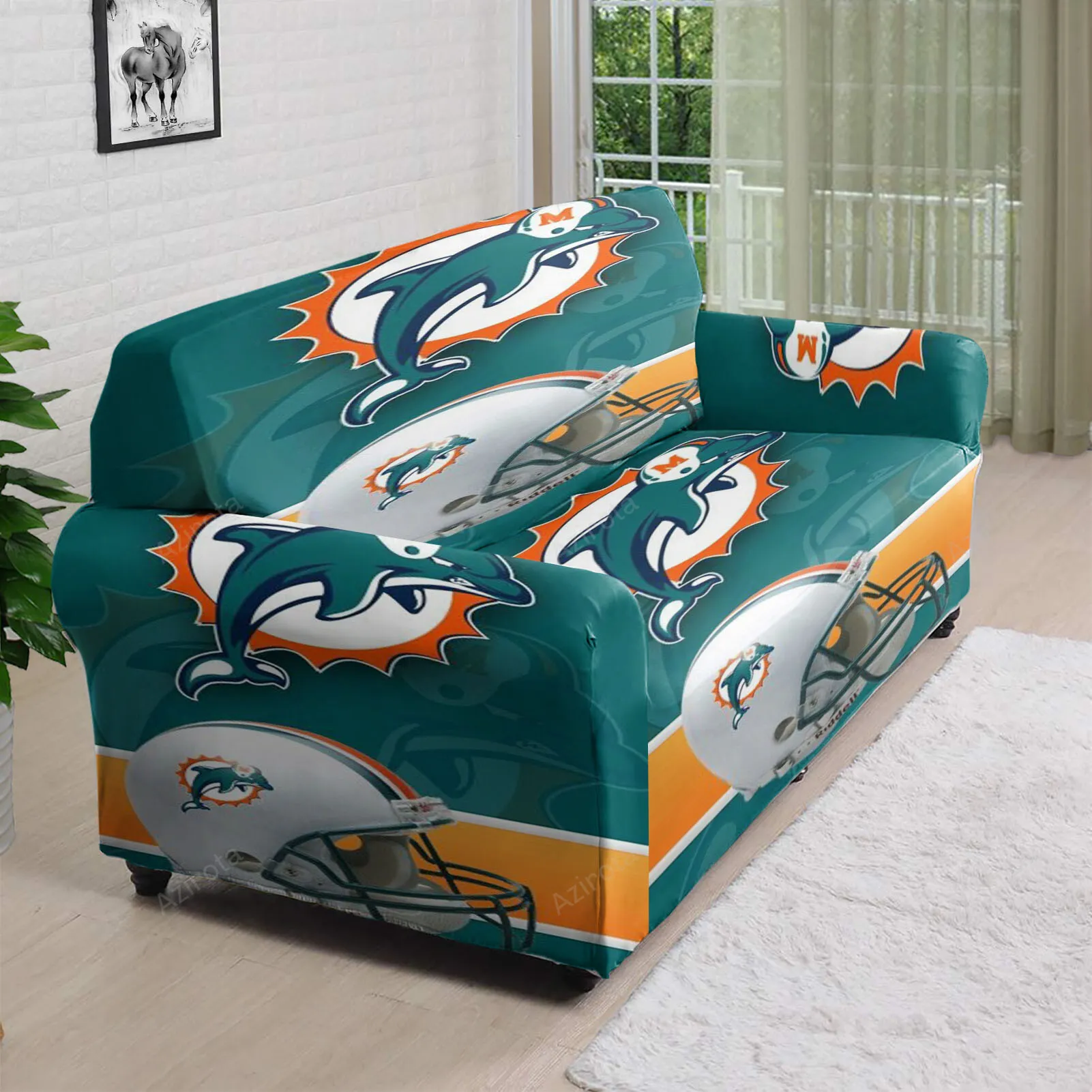 Miami Dolphins Logo and Helmet 3D Sofa Cover