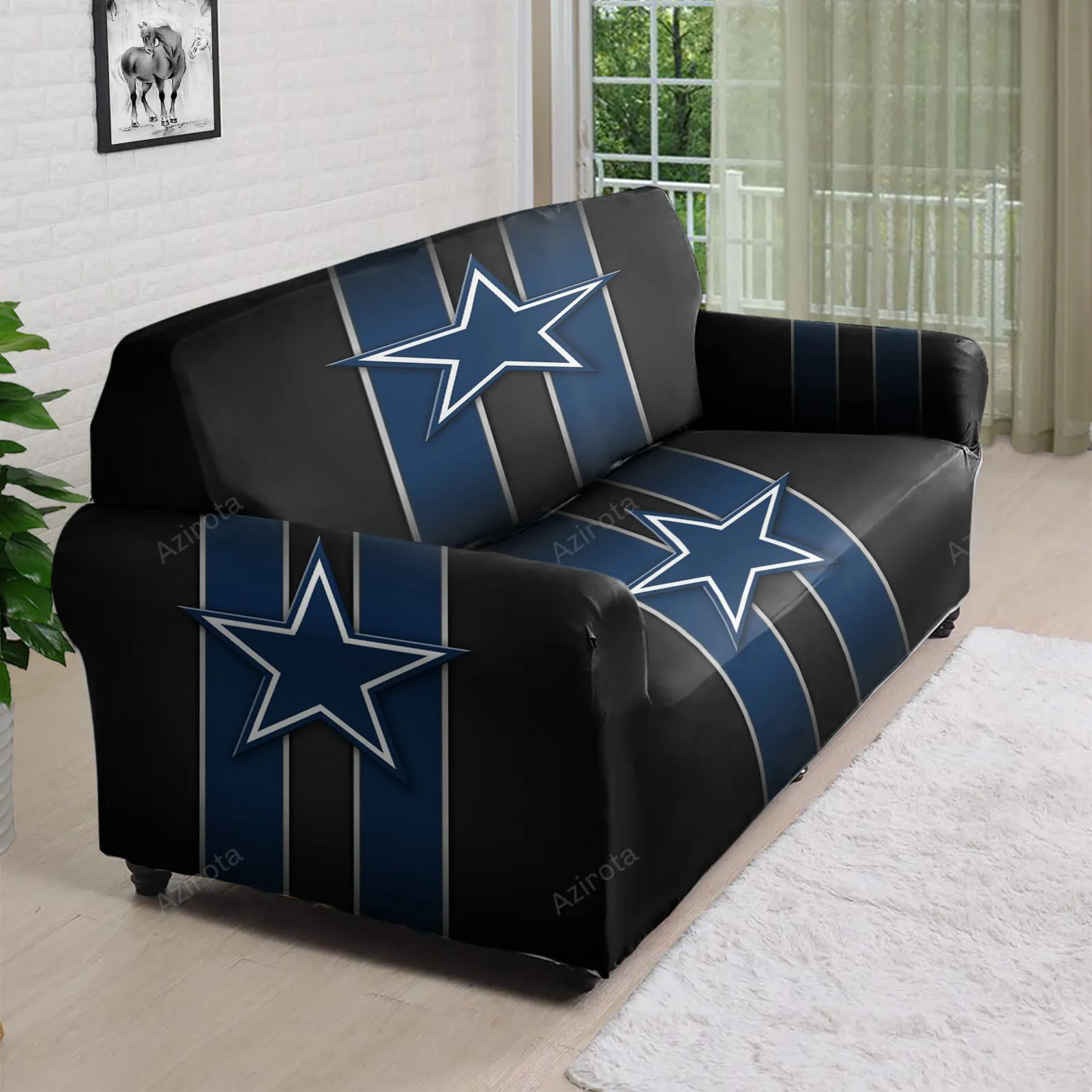 Dallas Cowboys Star Striped Black 3D Sofa Cover