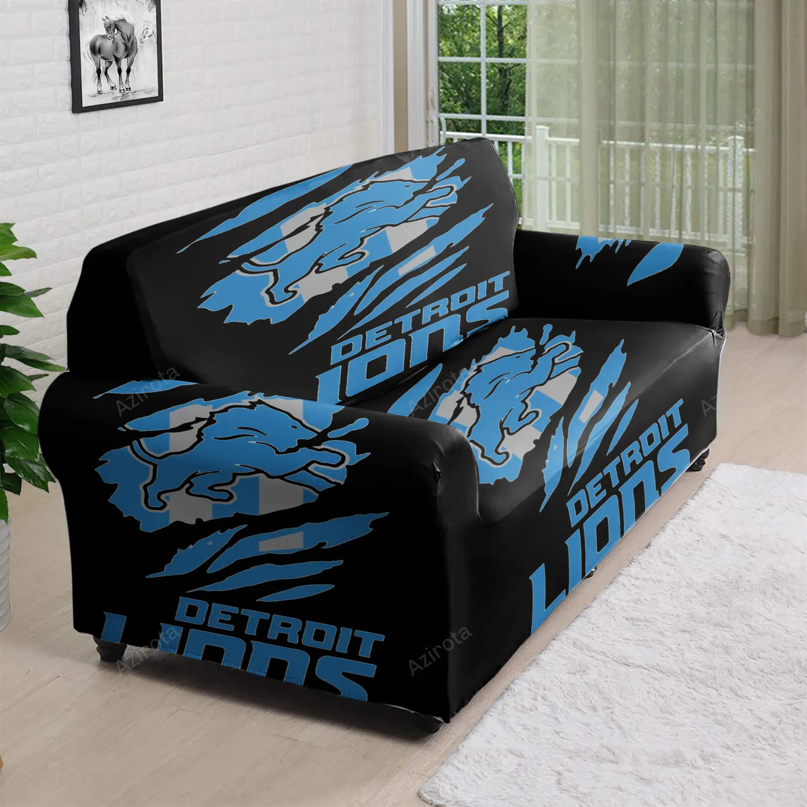 Detroit Lions Emblem Scratch 3D Sofa Cover