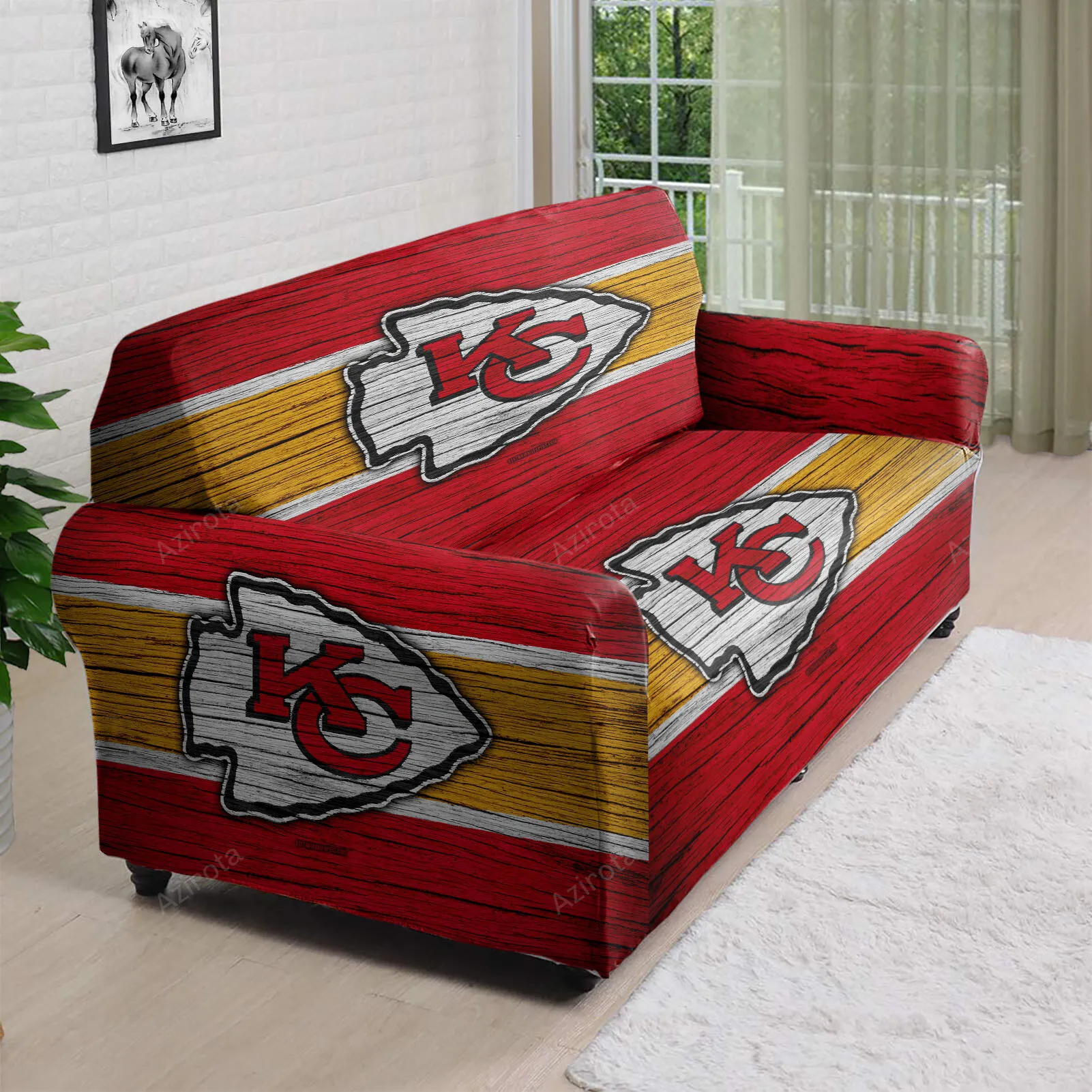 Kansas City Chiefs Wooden v2 Texture 3D Sofa Cover