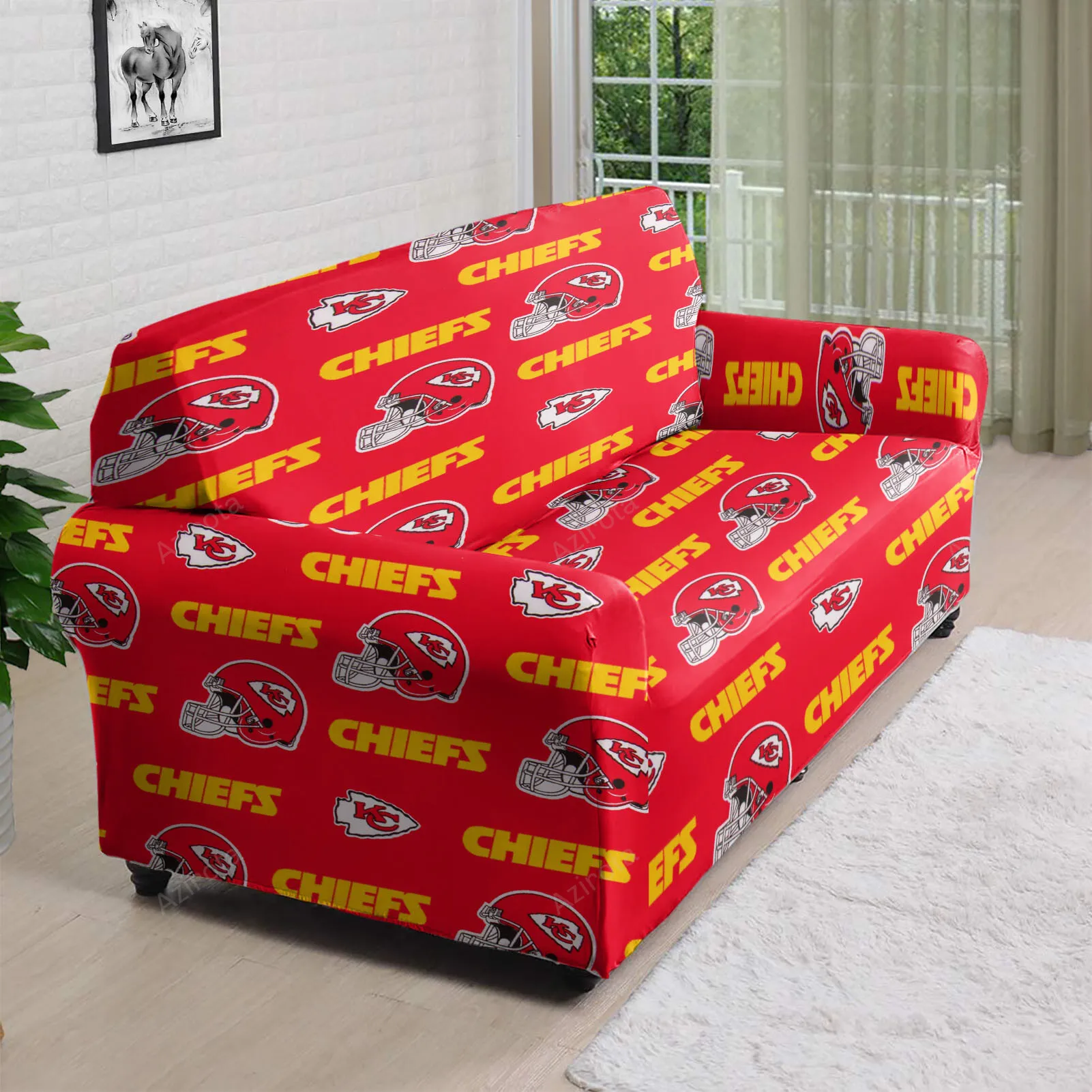 Kansas City Chiefs Emblem Helmet 3D Sofa Cover