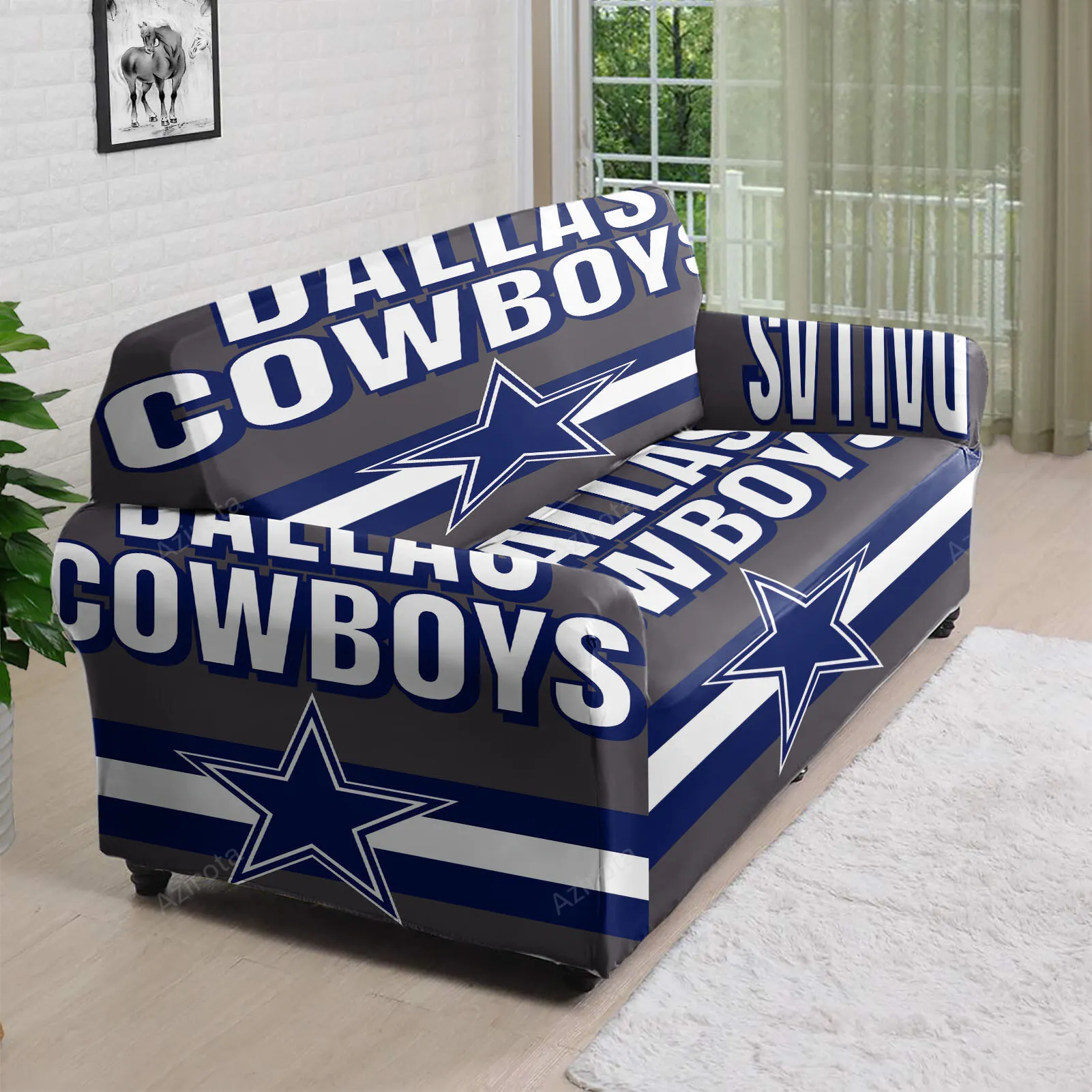 Dallas Cowboys Star Navy White Line 3D Sofa Cover