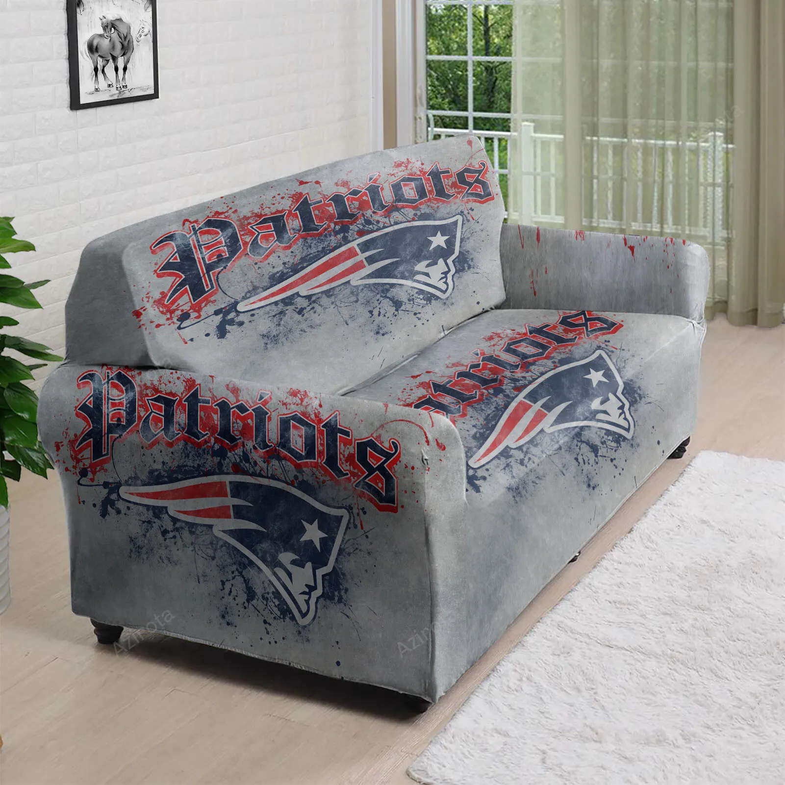 New England Patriots Painting Gray Background 3D Sofa Cover