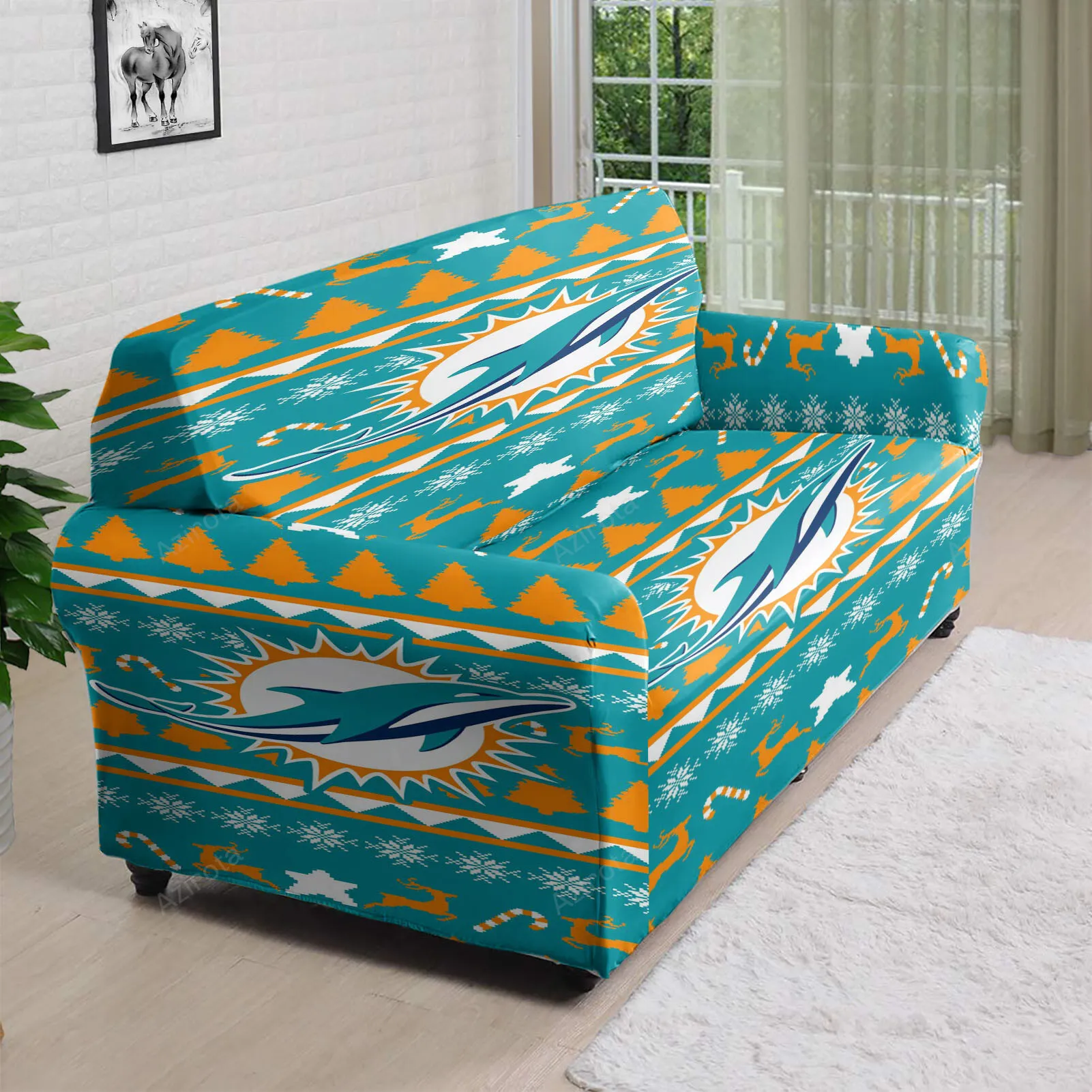 Miami Dolphins Logo Pattern 3 3D Sofa Cover