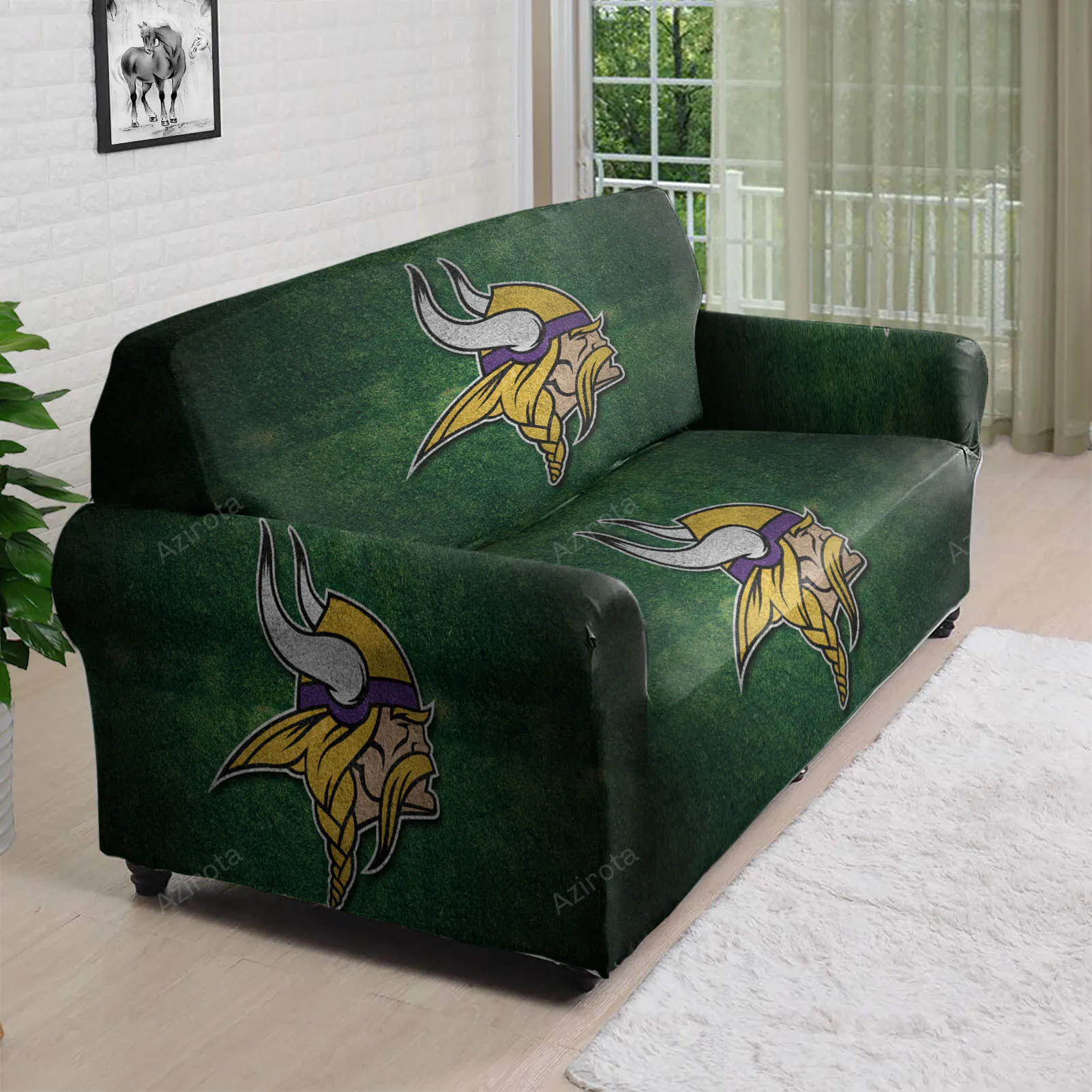 Minnesota Vikings Emblem Grass 3D Sofa Cover