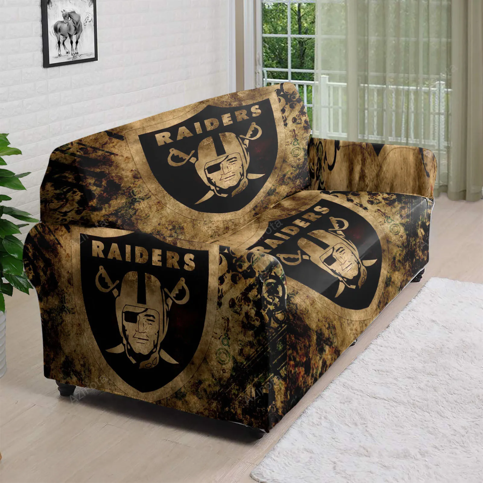Las Vegas Raiders Logo Art Vintage 3D Sofa Cover