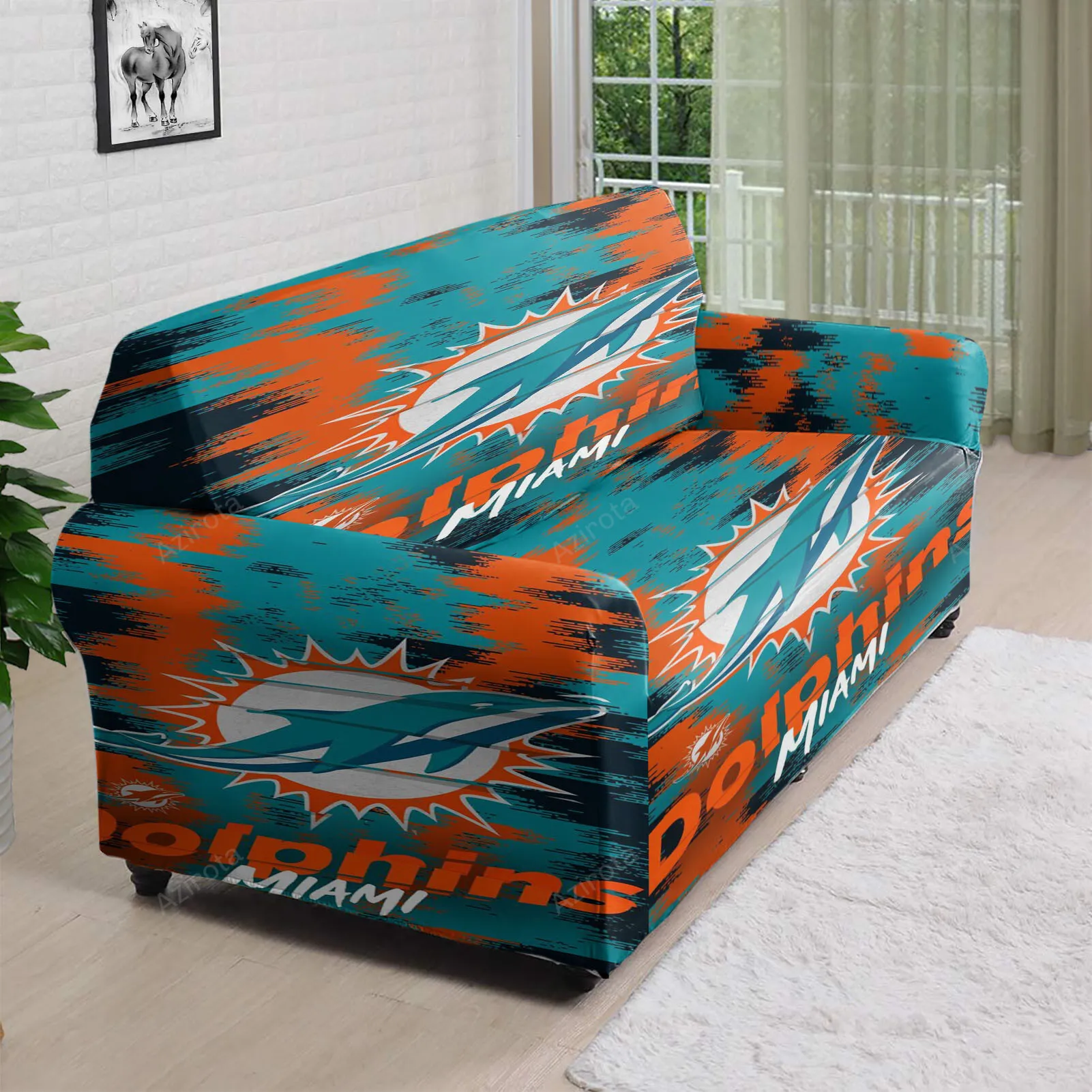 Miami Dolphins Logo Art 5 3D Sofa Cover
