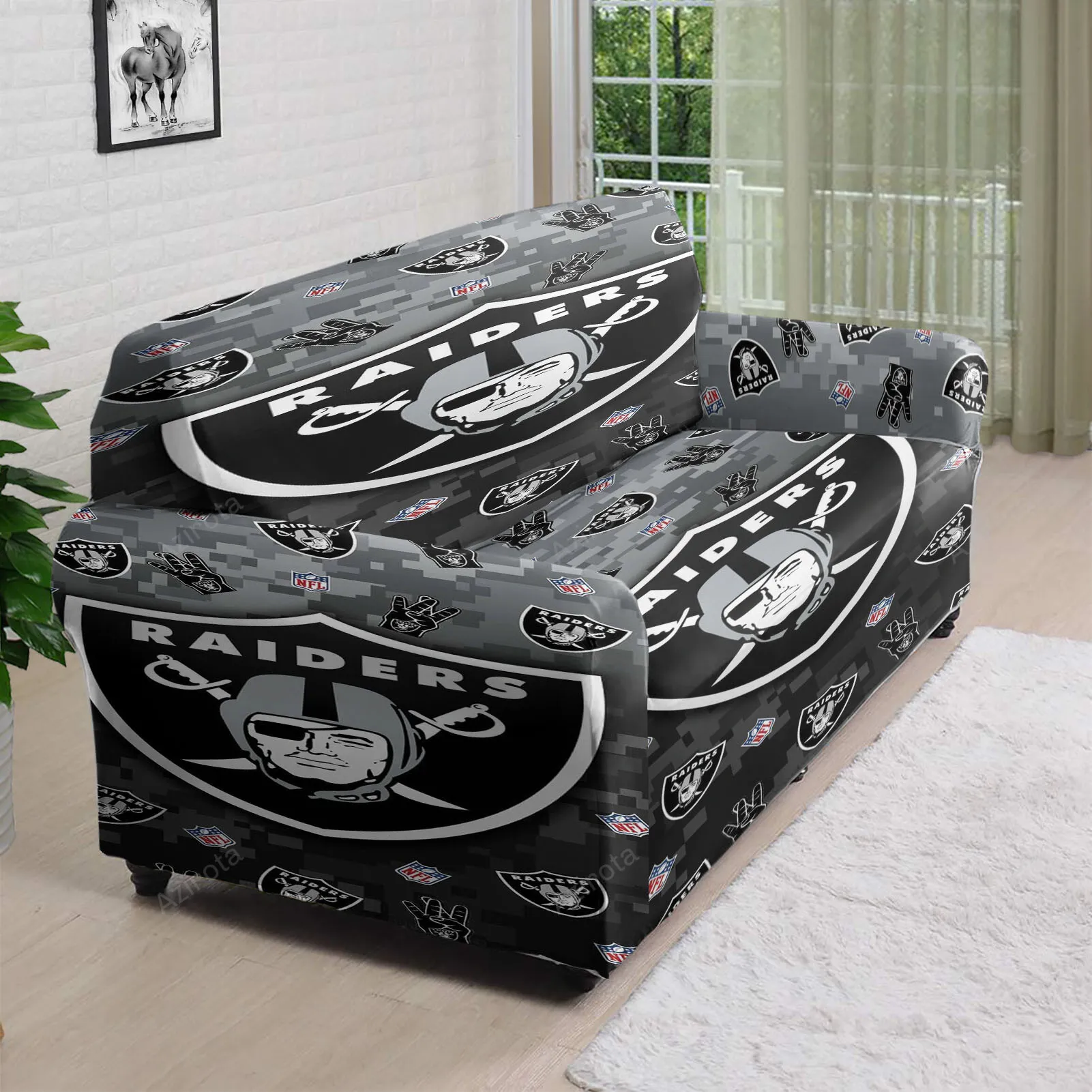 Las Vegas Raiders Logo Pattern Metal 3D Sofa Cover