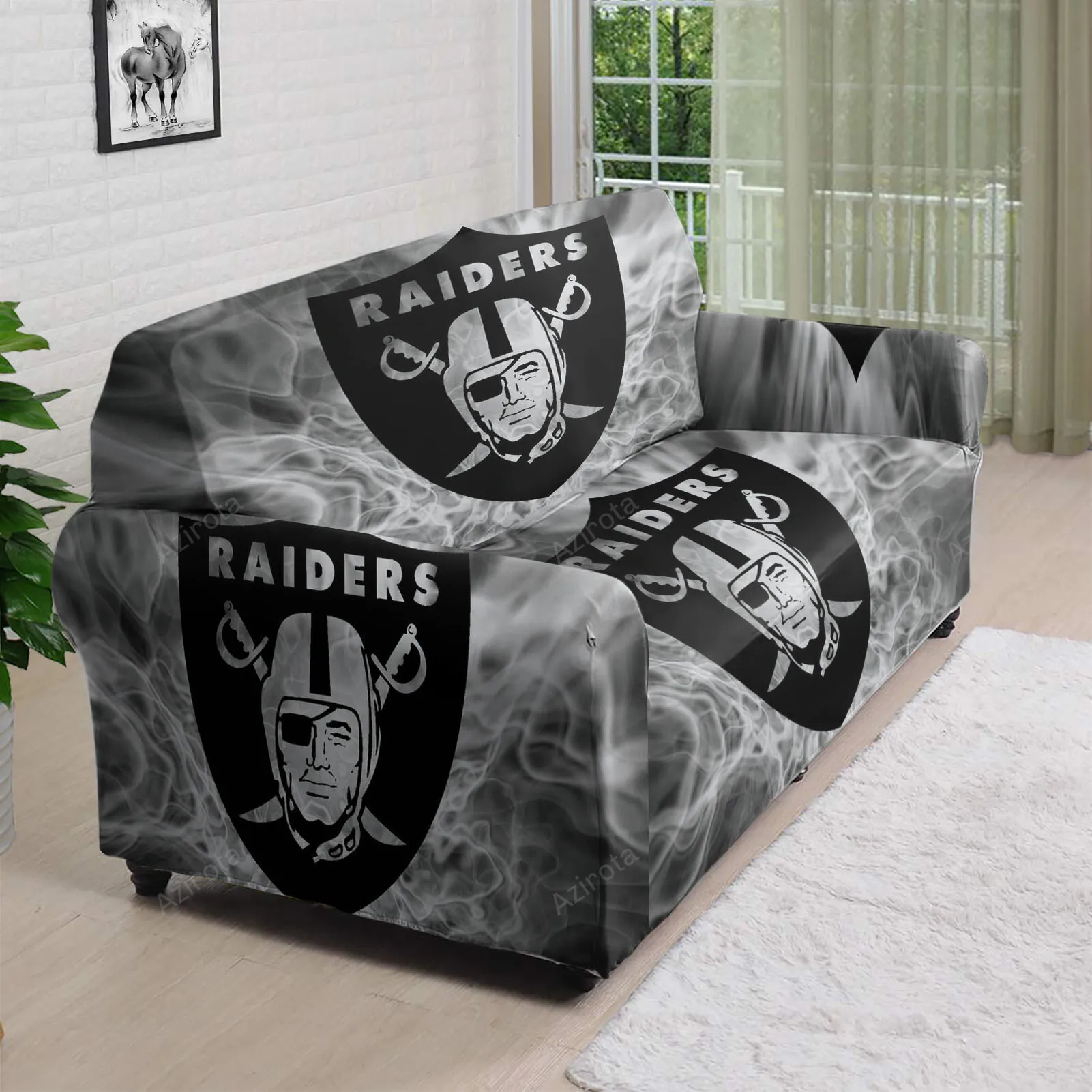 Las Vegas Raiders Logo Smoke 3D Sofa Cover