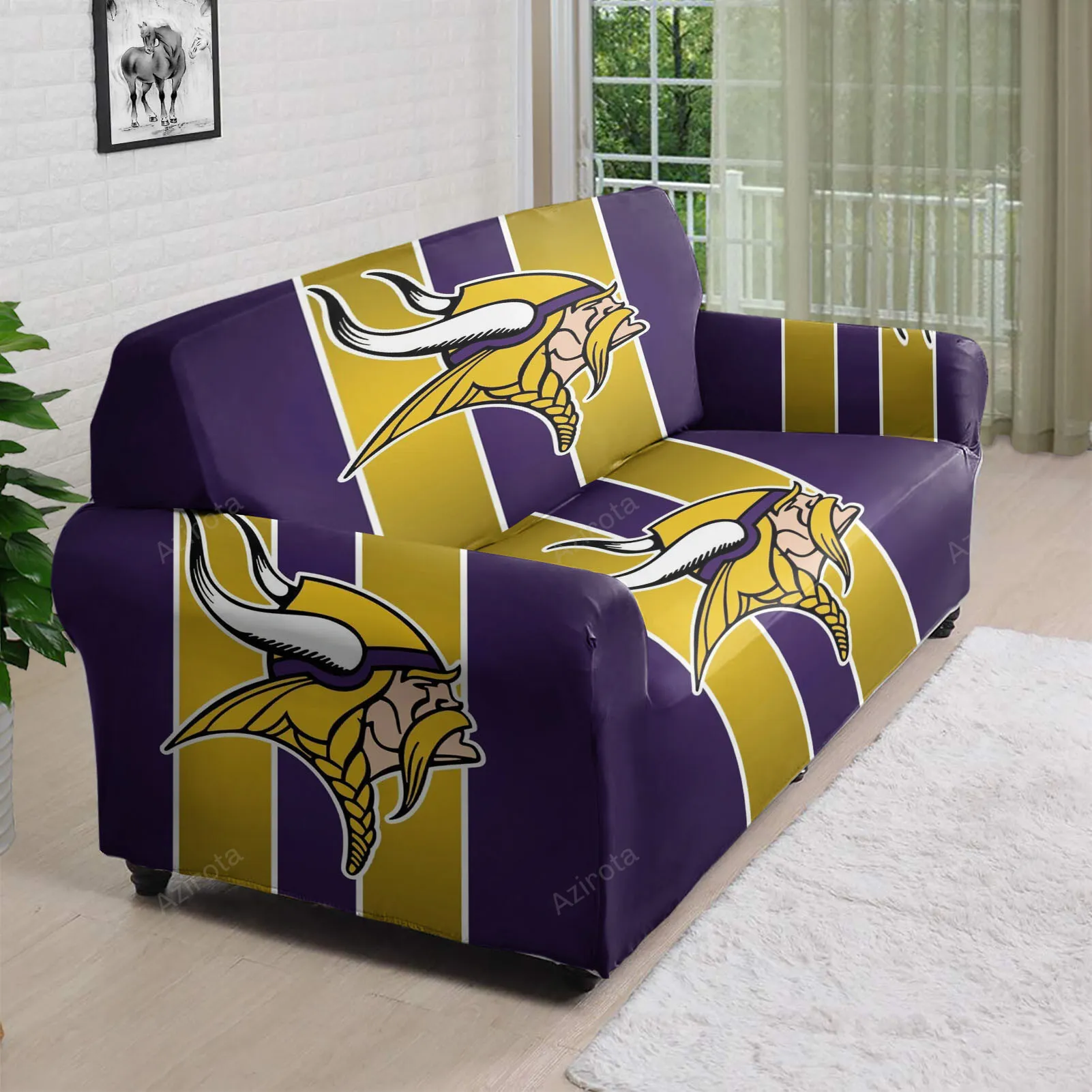 Minnesota Vikings Emblem Stripe 3D Sofa Cover