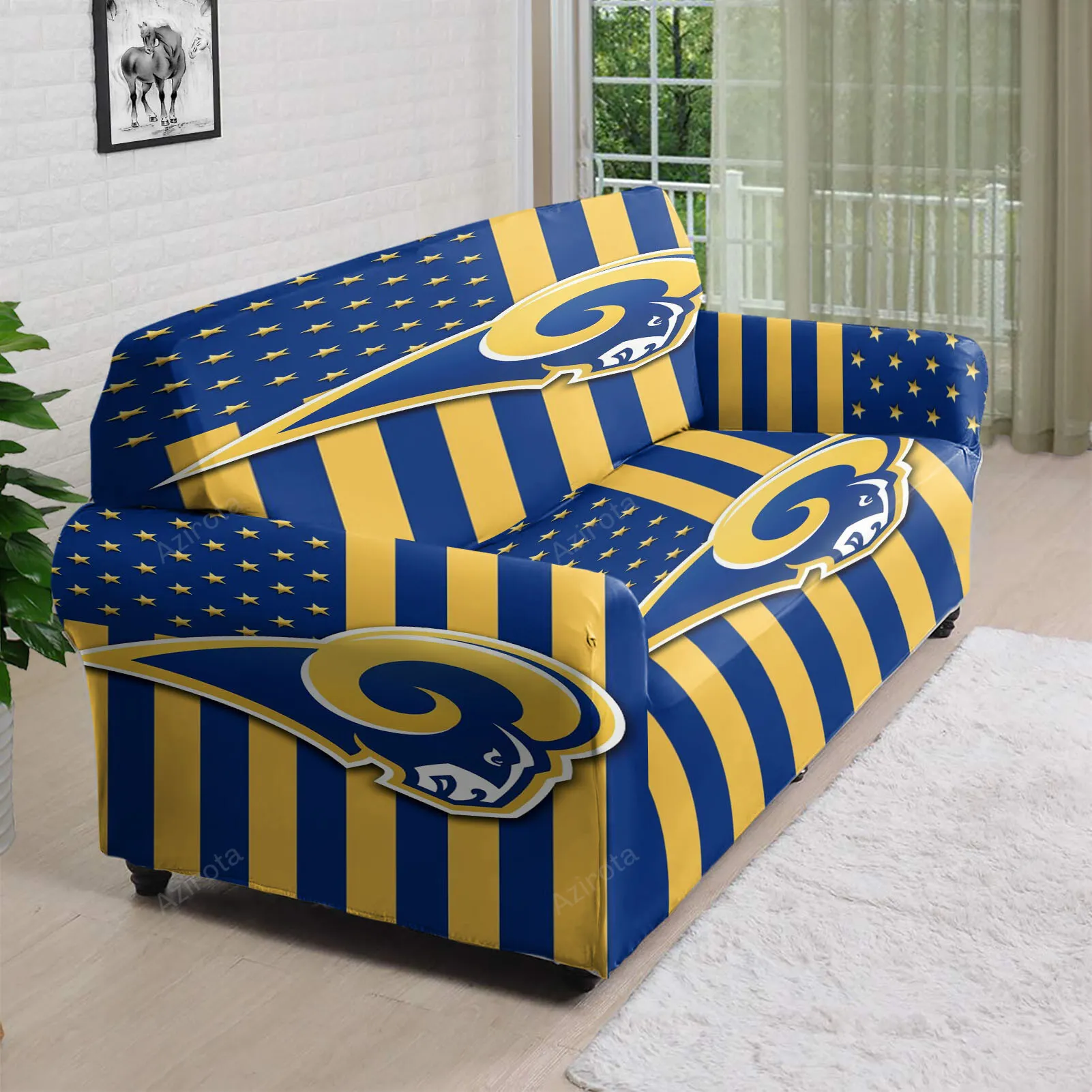 Los Angeles Rams Yellow Blue Flag 3D Sofa Cover