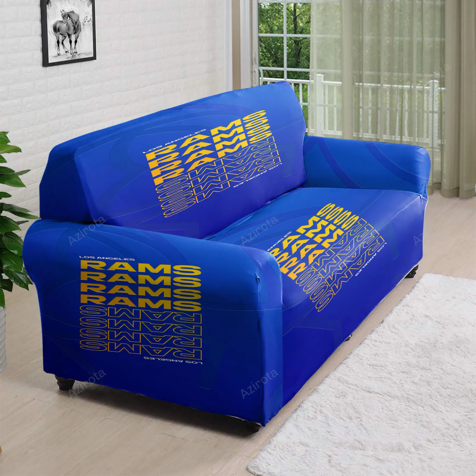 Los Angeles Rams Yellow Navy Leather 3D Sofa Cover