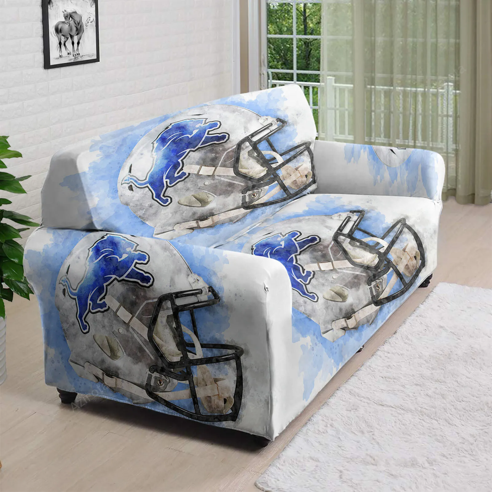 Detroit Lions Emblem Helmet Brush 3D Sofa Cover