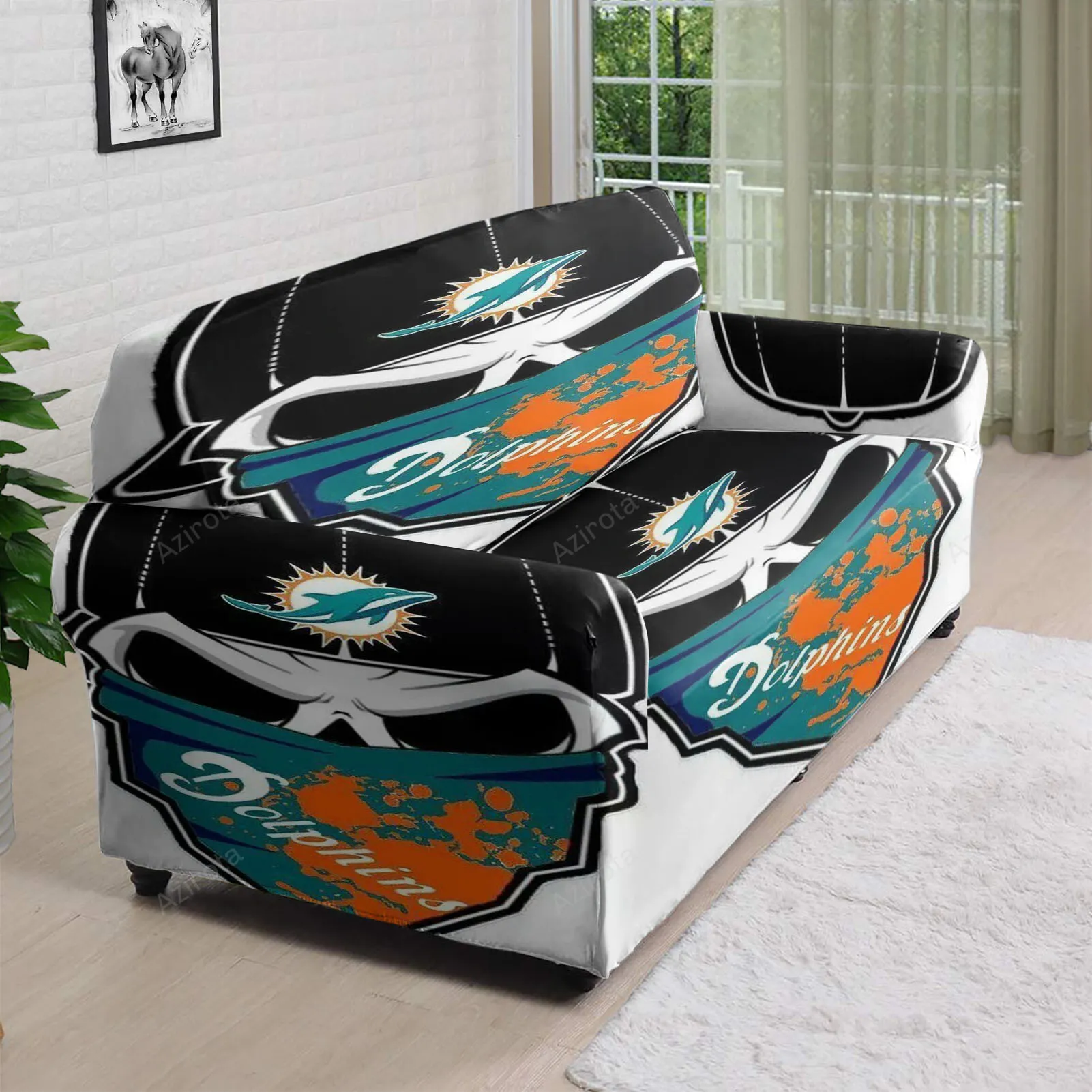 Miami Dolphins Skull Art 2 3D Sofa Cover